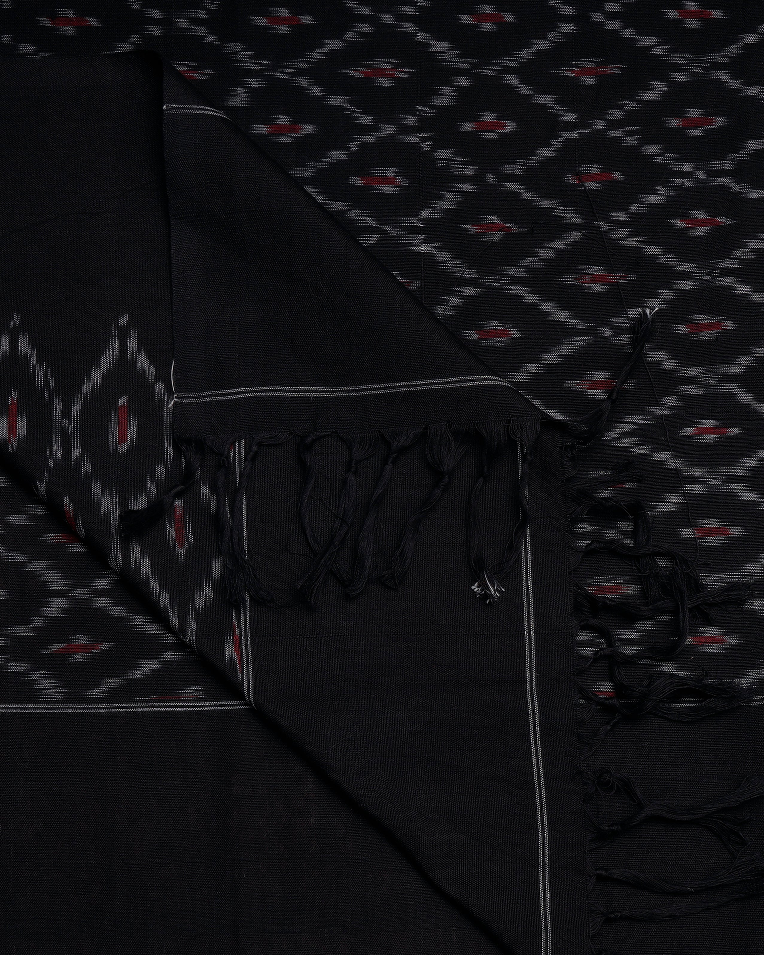 Black Handwoven Ikat Cotton Dupatta