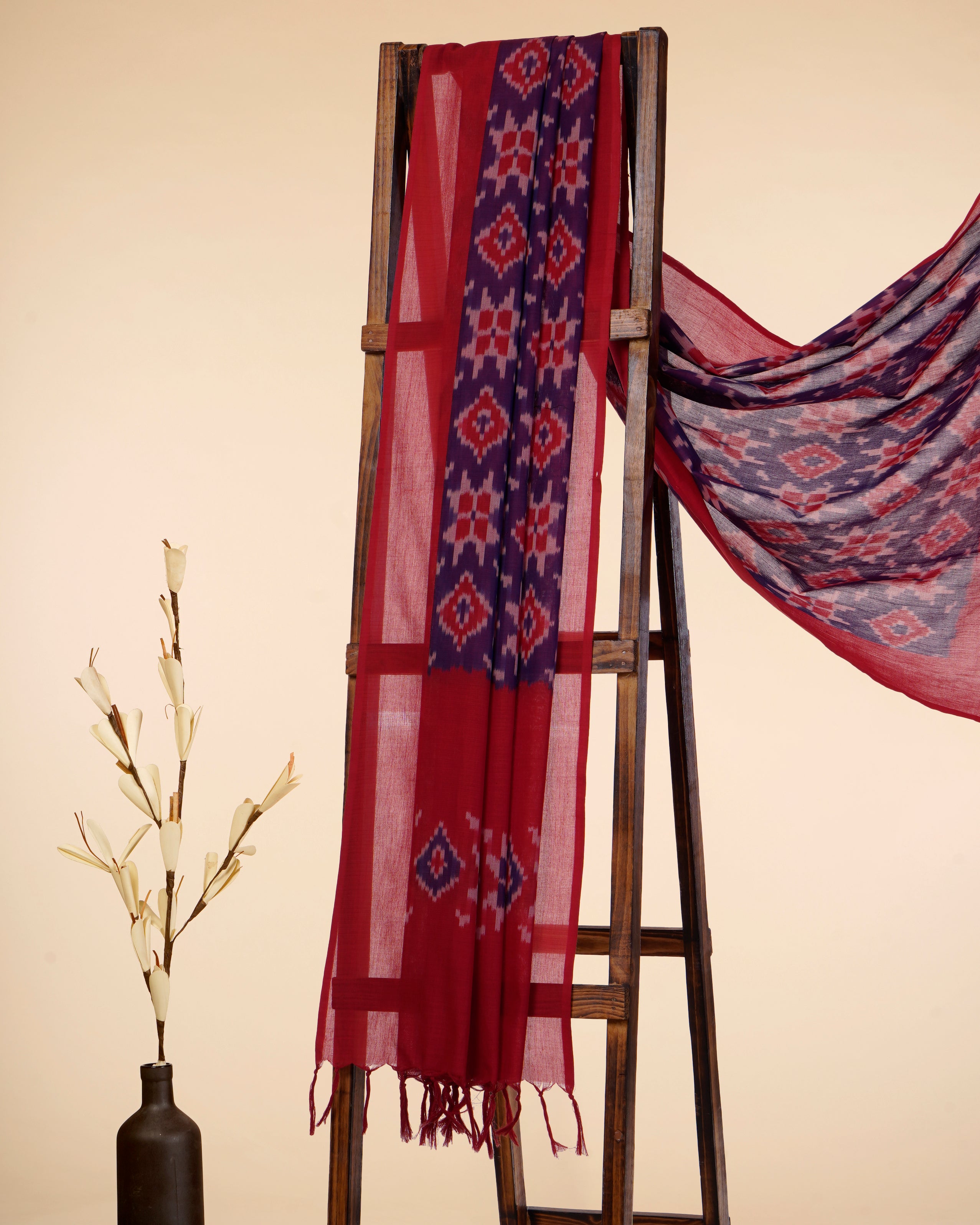 Red-Purple Handwoven Ikat Cotton Dupatta