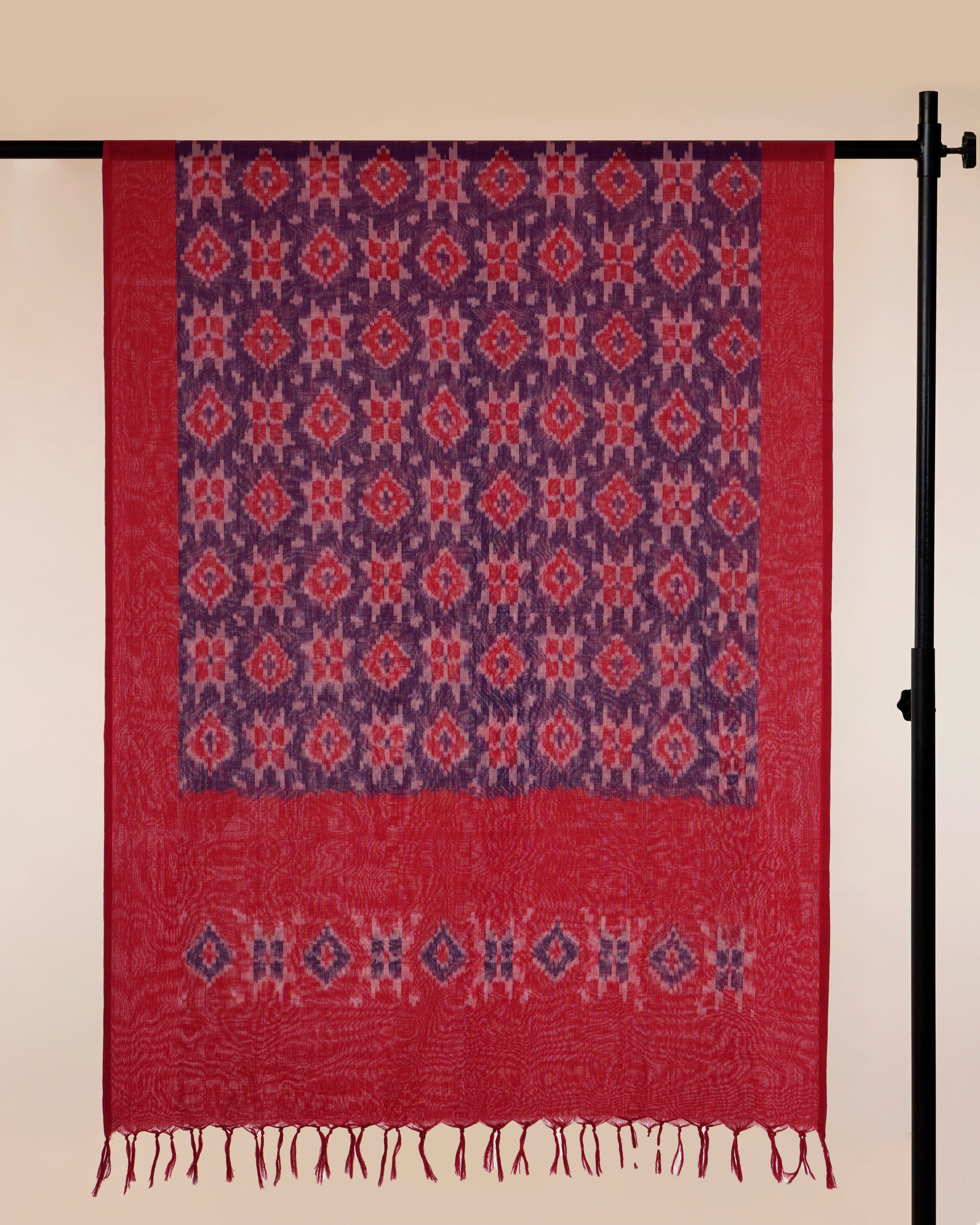 Red-Purple Handwoven Ikat Cotton Dupatta