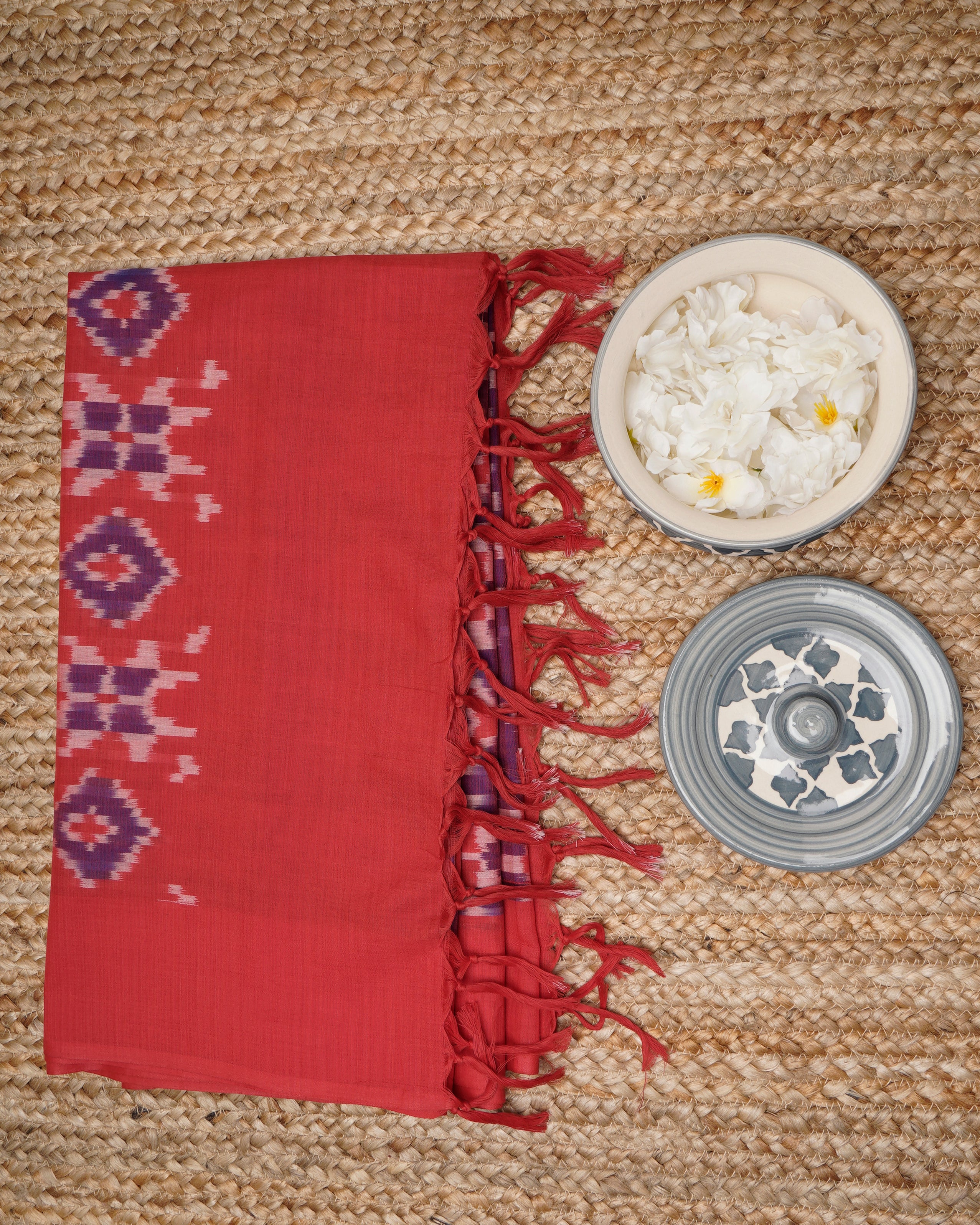 Red-Purple Handwoven Ikat Cotton Dupatta