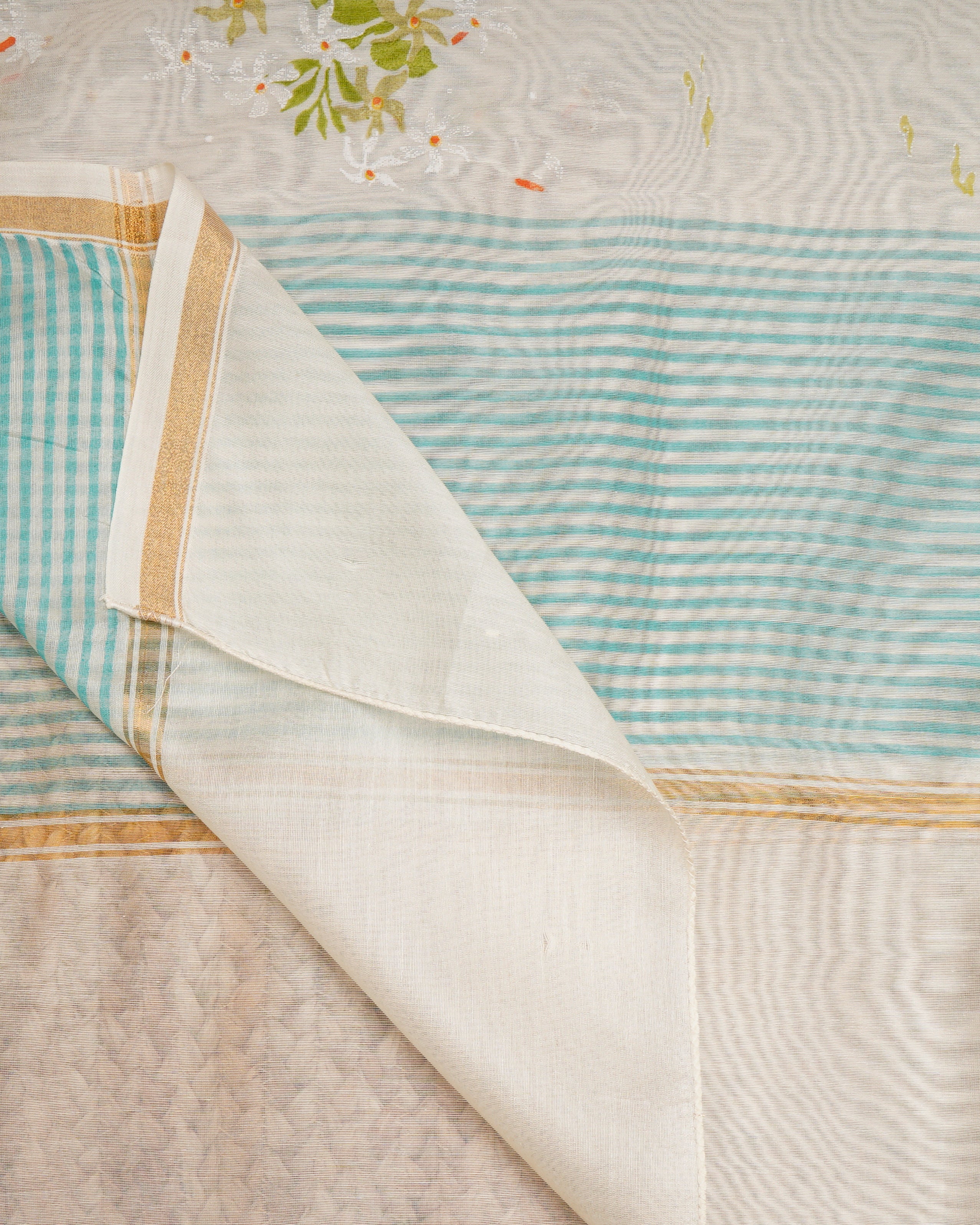 White-Blue All Over Pattern Hand Screen Printed Pure Chanderi Dupatta