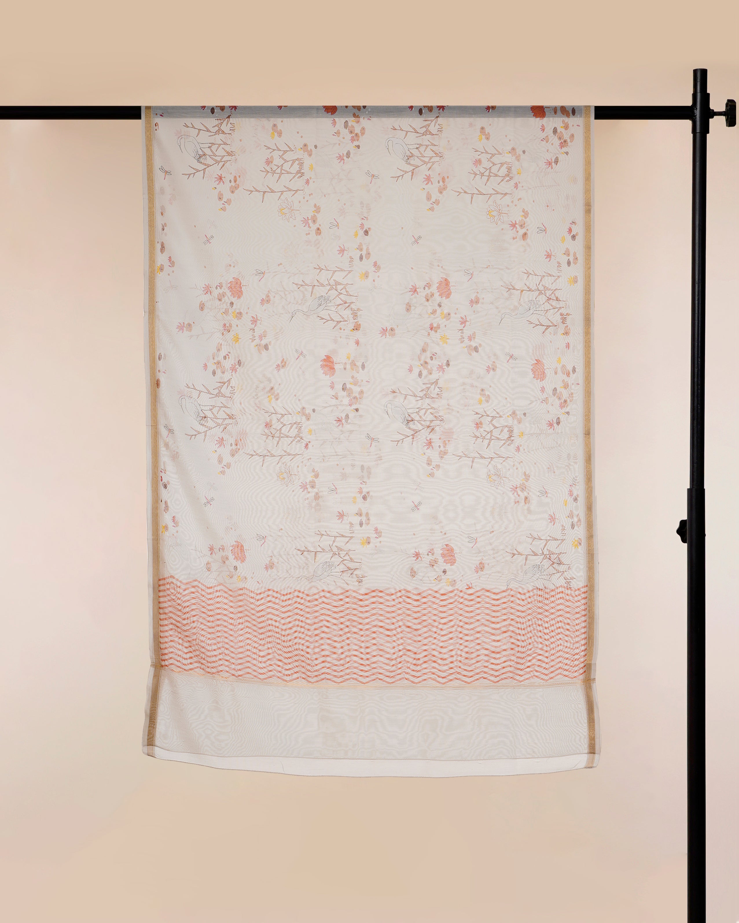 White-Pink All Over Pattern Hand Screen Printed Pure Chanderi Dupatta