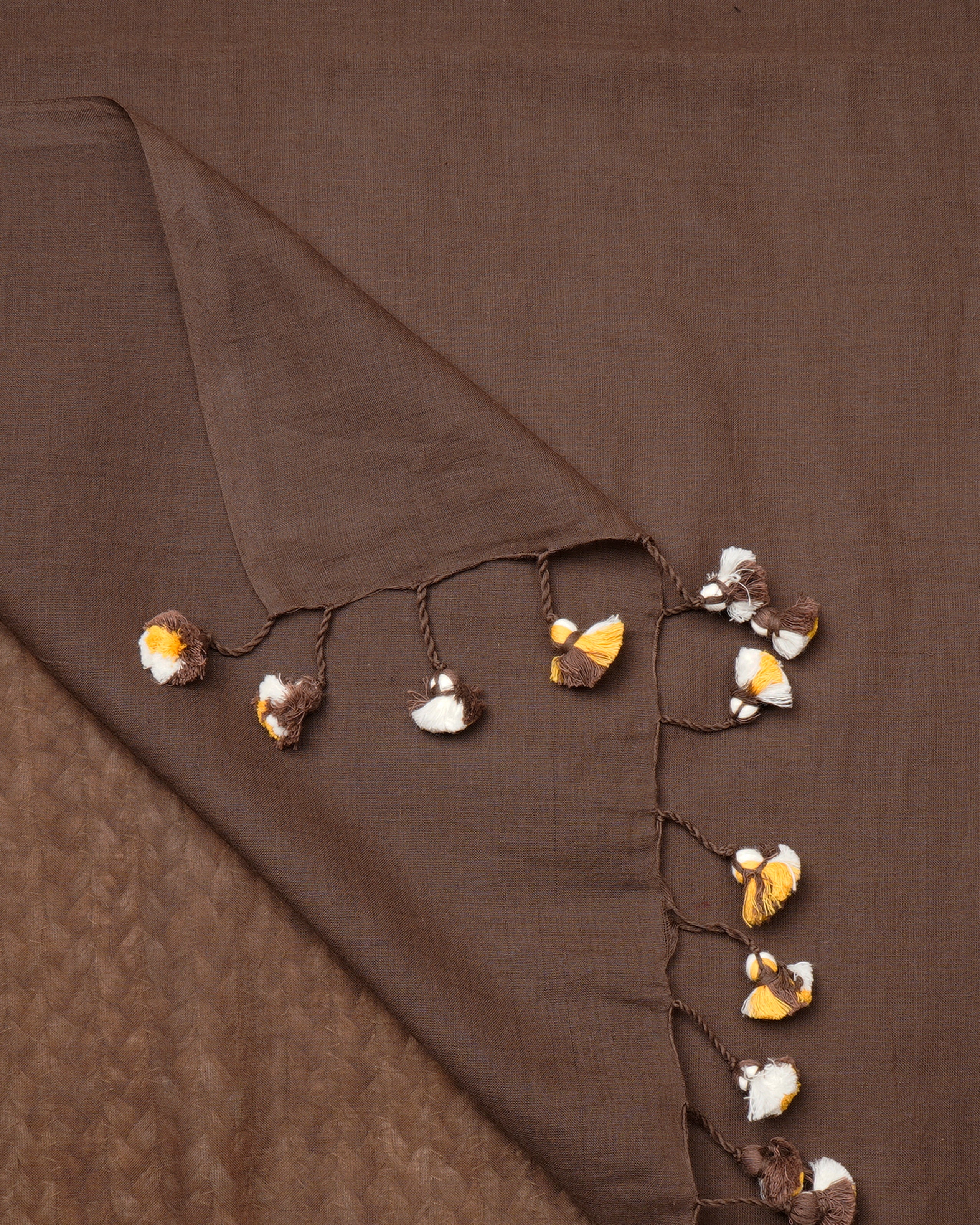 Brown Handwoven Jamdani Cotton Dupatta with Tassels