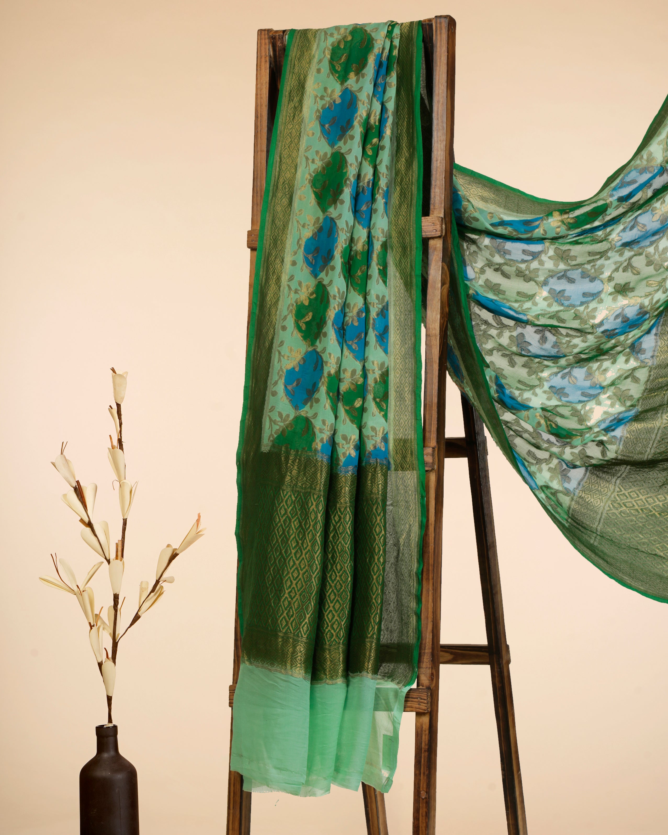 Patina Green All Over Pattern Handwoven Jacquard Banarasi Silk Dupatta