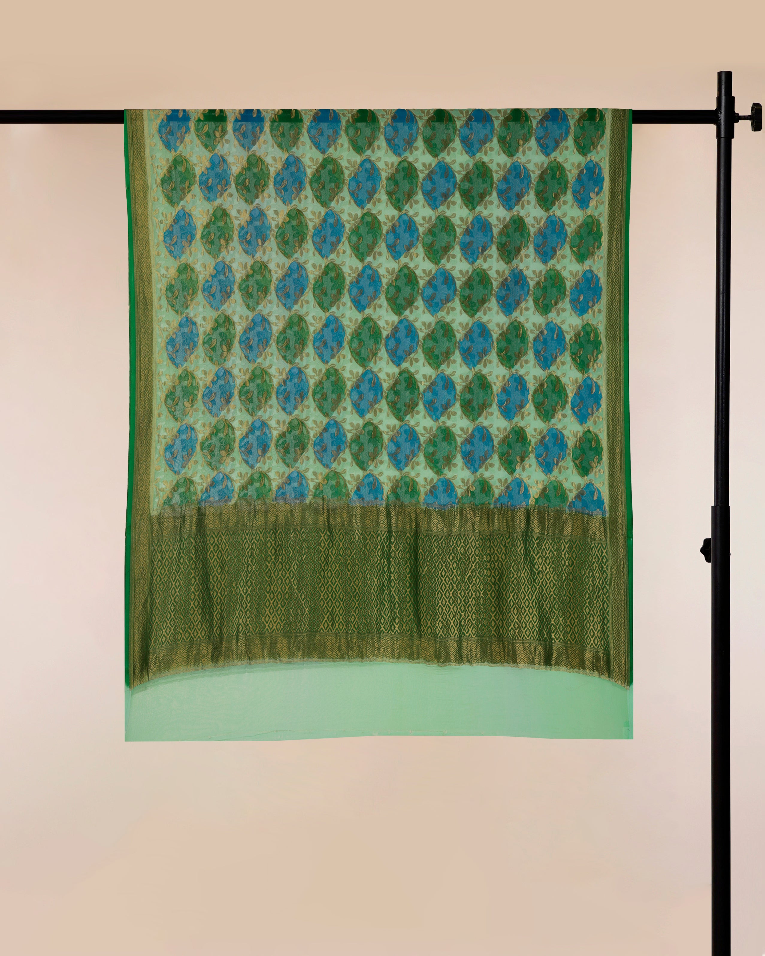 Patina Green All Over Pattern Handwoven Jacquard Banarasi Silk Dupatta