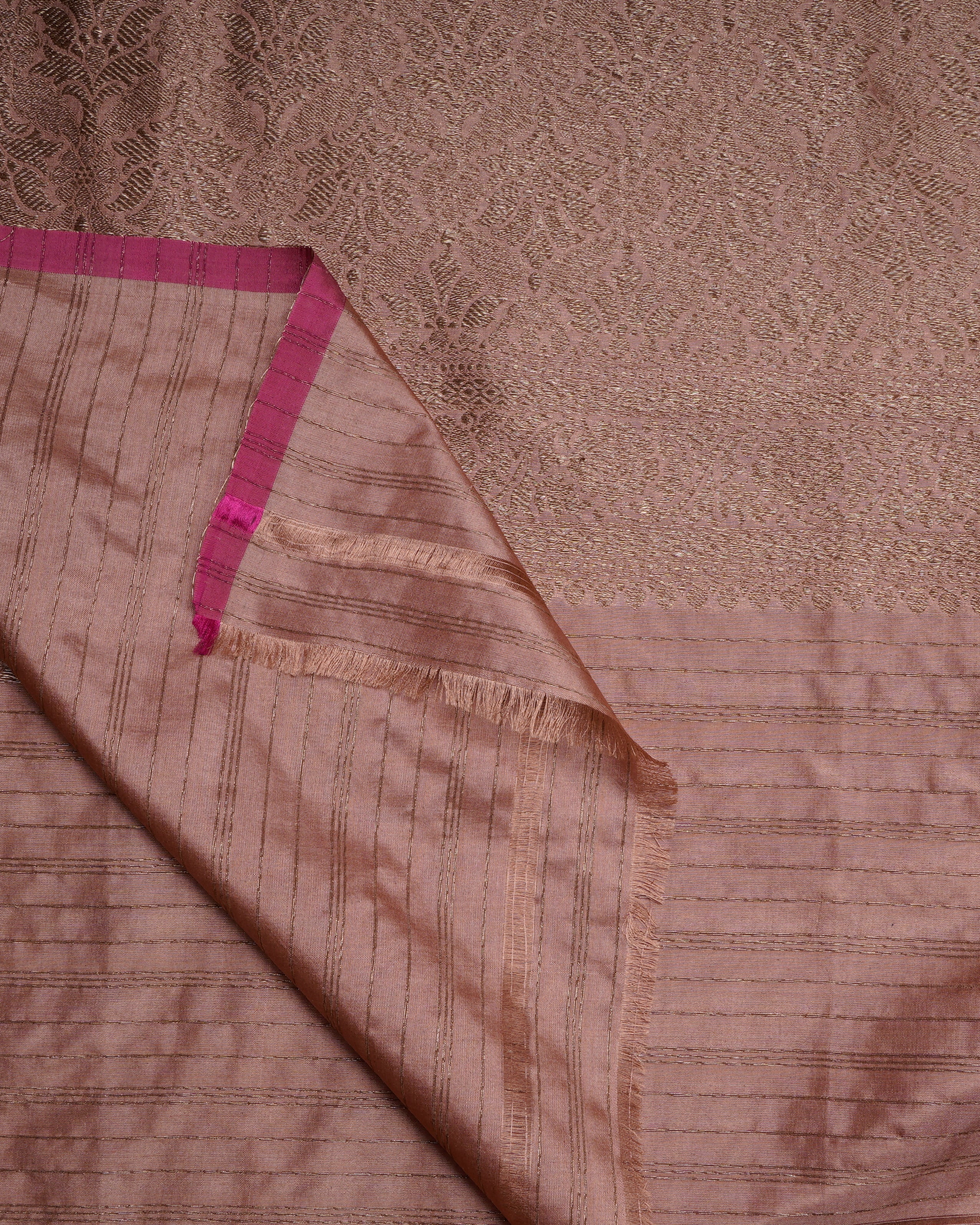 Peach Beige-Gold All Over Pattern Handwoven Banarasi Brocade Pure Silk Dupatta