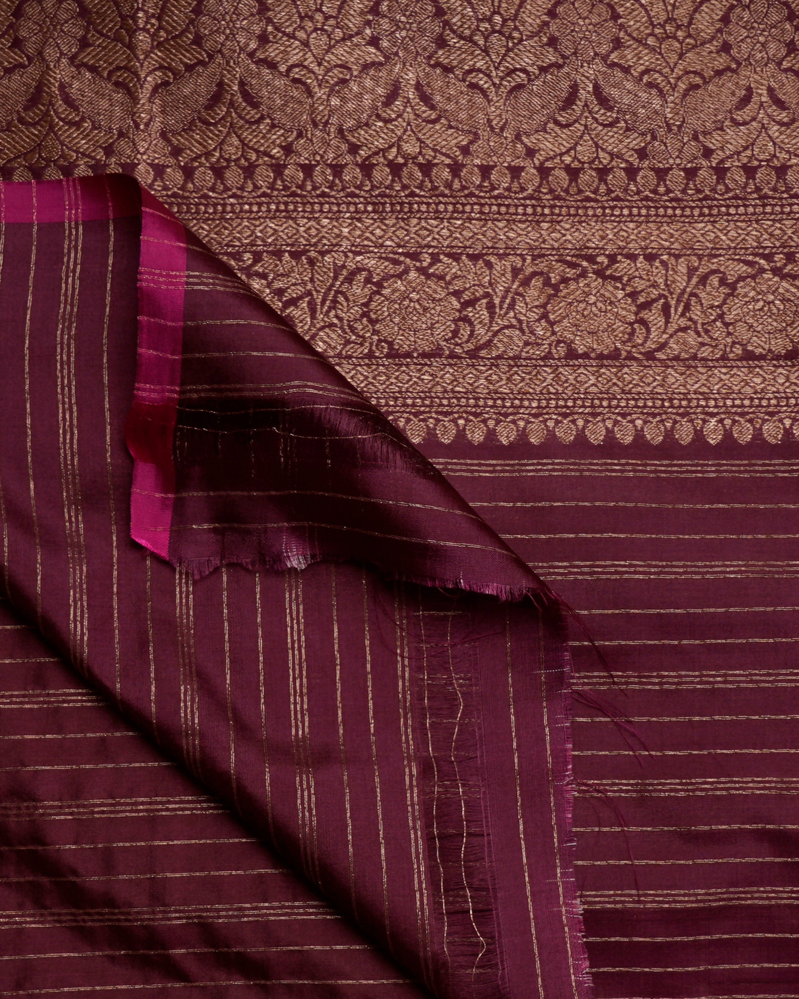 Purple-Gold All Over Pattern Handwoven Brocade Pure Silk Dupatta