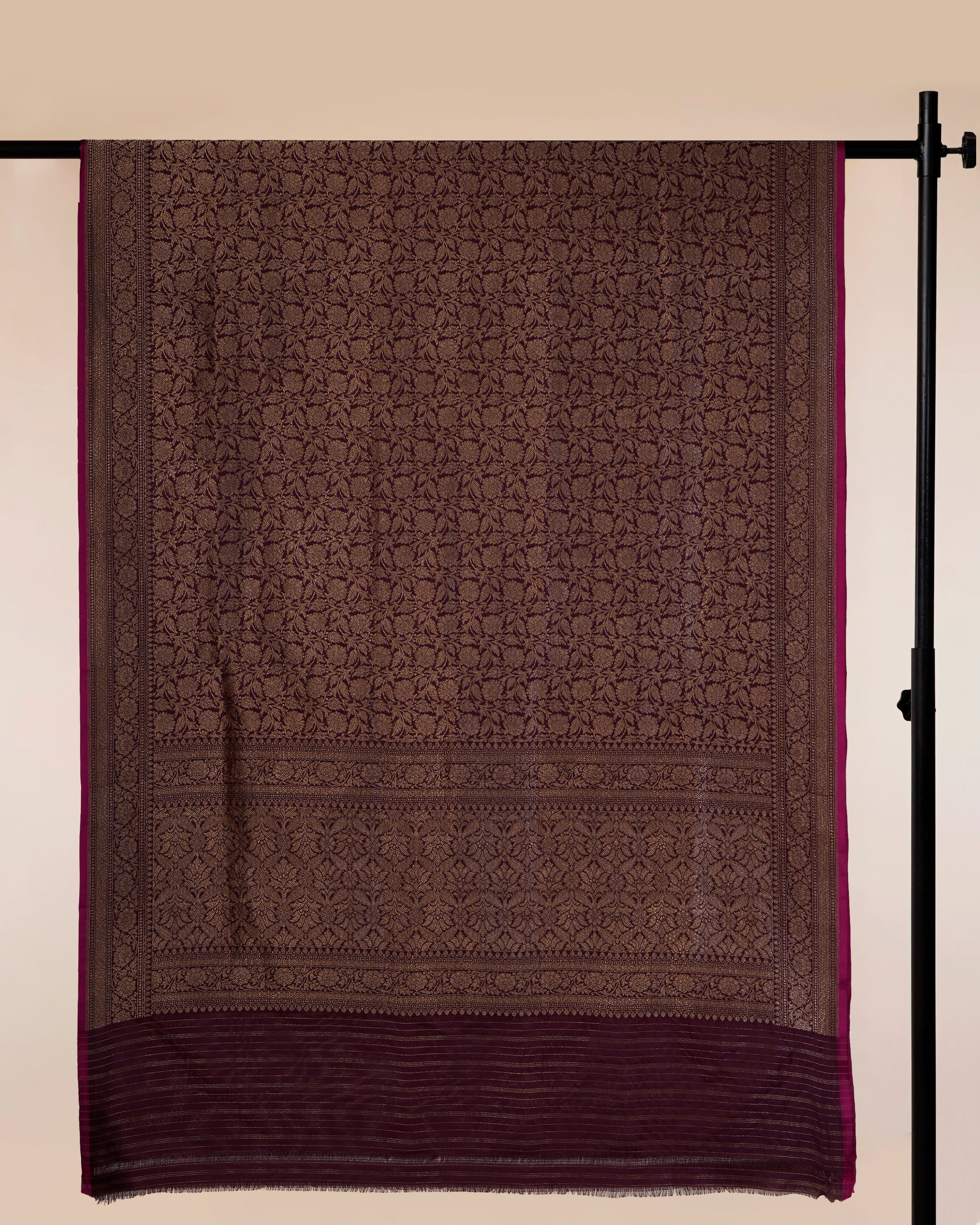 Purple-Gold All Over Pattern Handwoven Banarasi Brocade Pure Silk Dupatta