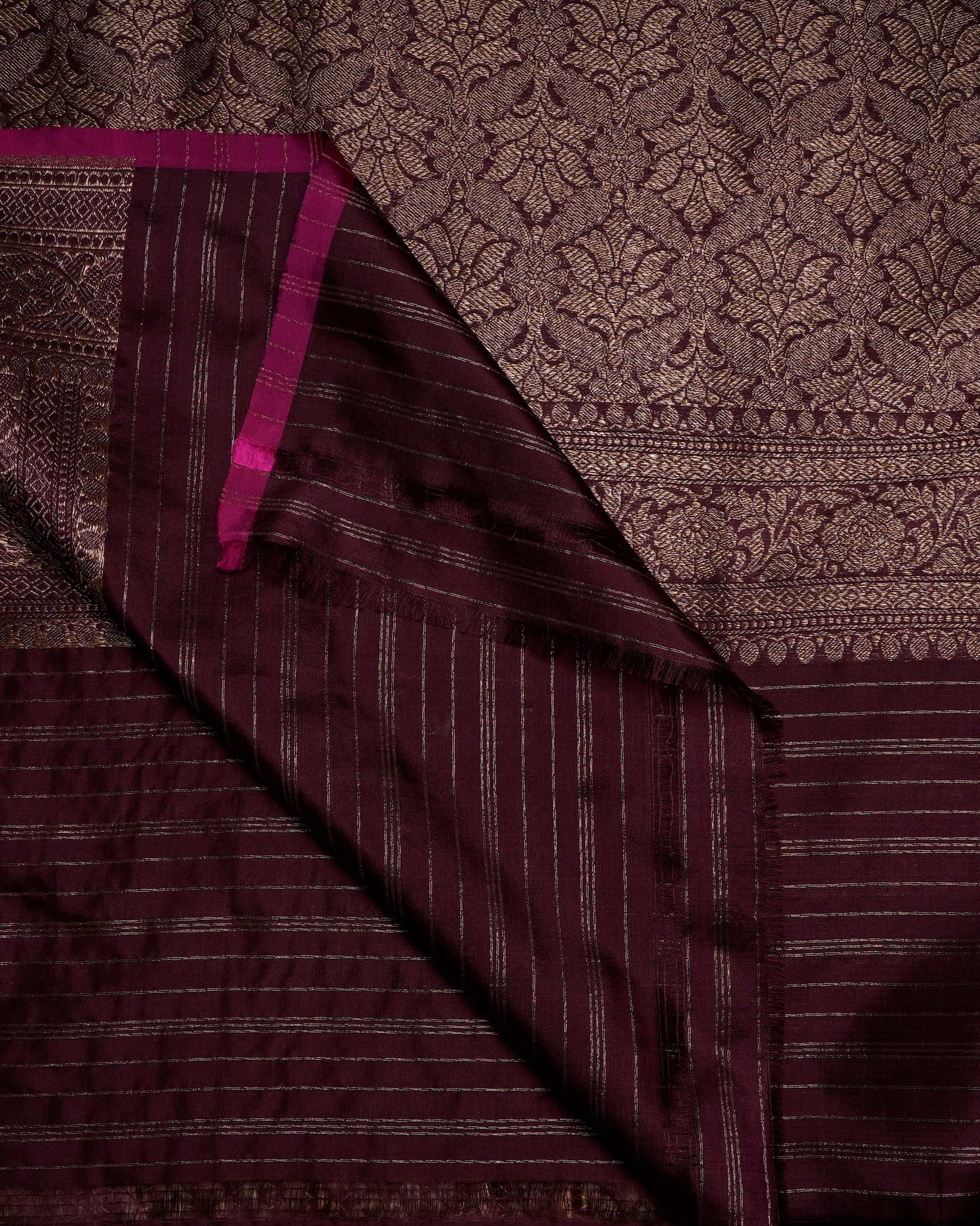 Purple-Gold All Over Pattern Handwoven Banarasi Brocade Pure Silk Dupatta