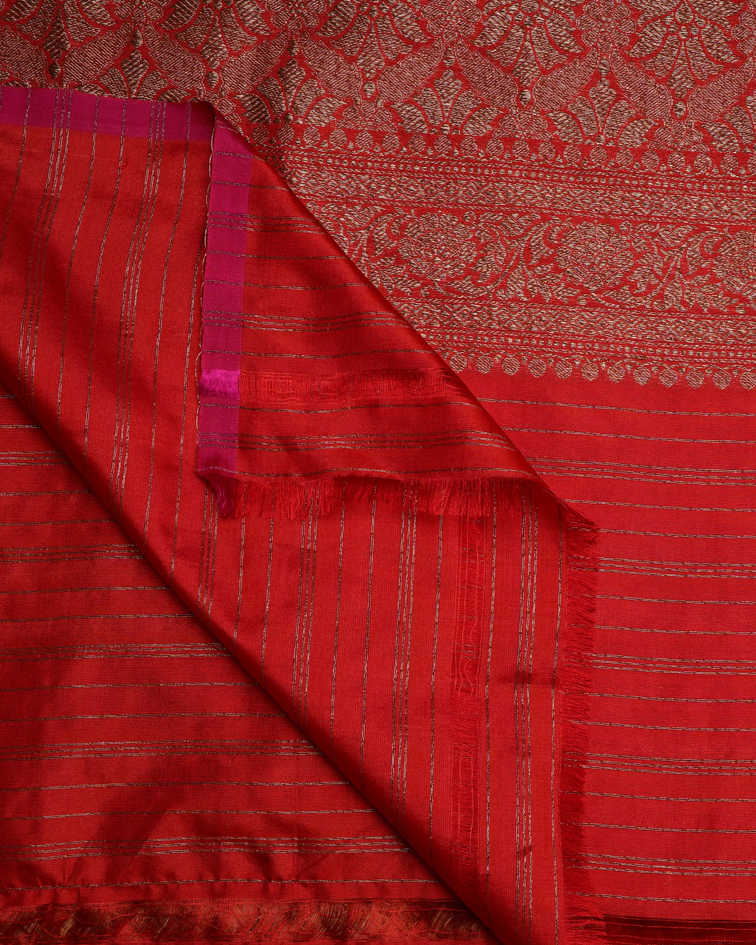 Red-Gold All Over Pattern Handwoven Banarasi Brocade Pure Silk Dupatta