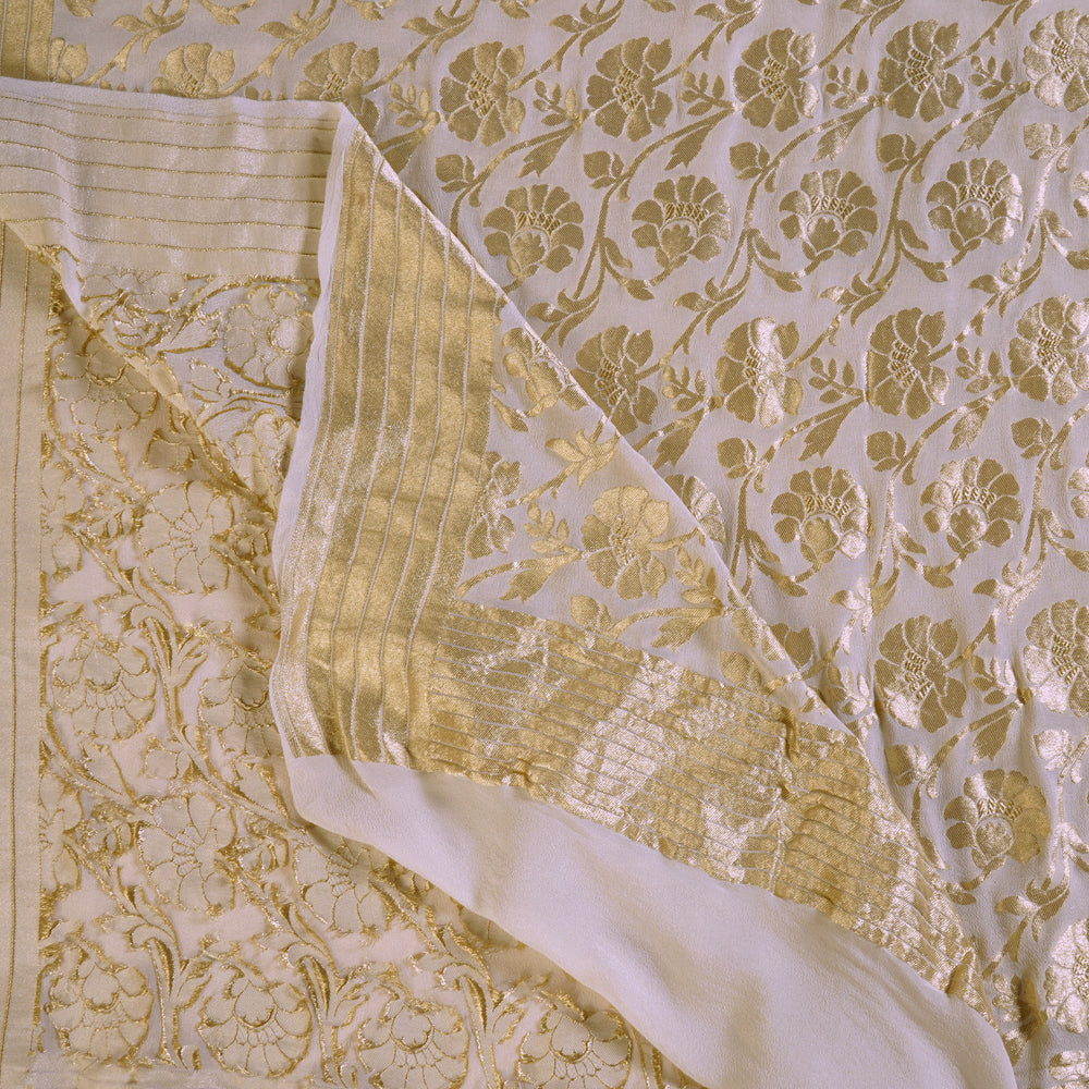 White-Golden Color Banarasi Georgette Silk Dupatta