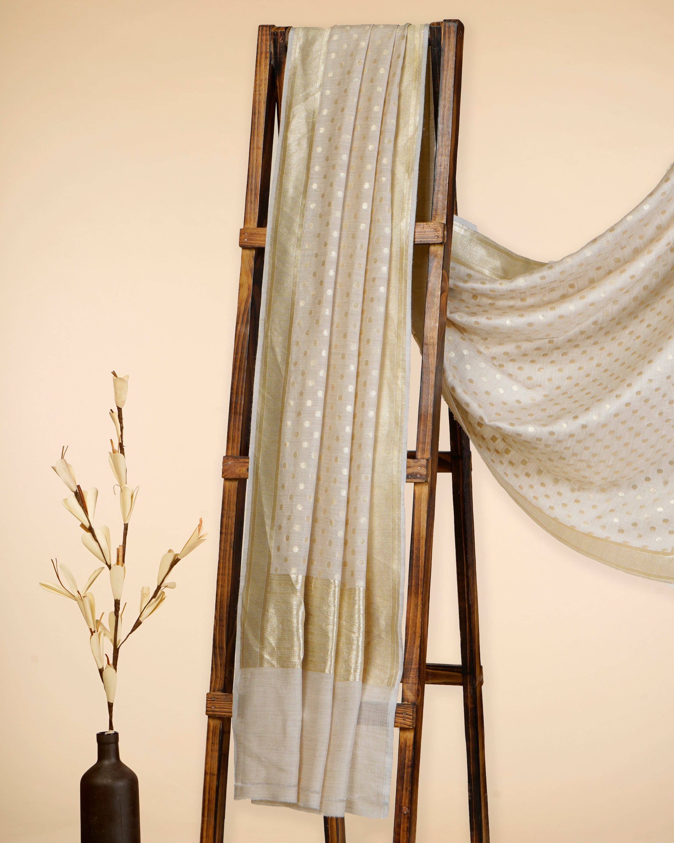 Beige Dyeable Handwoven Banarasi Muga Silk Dupatta