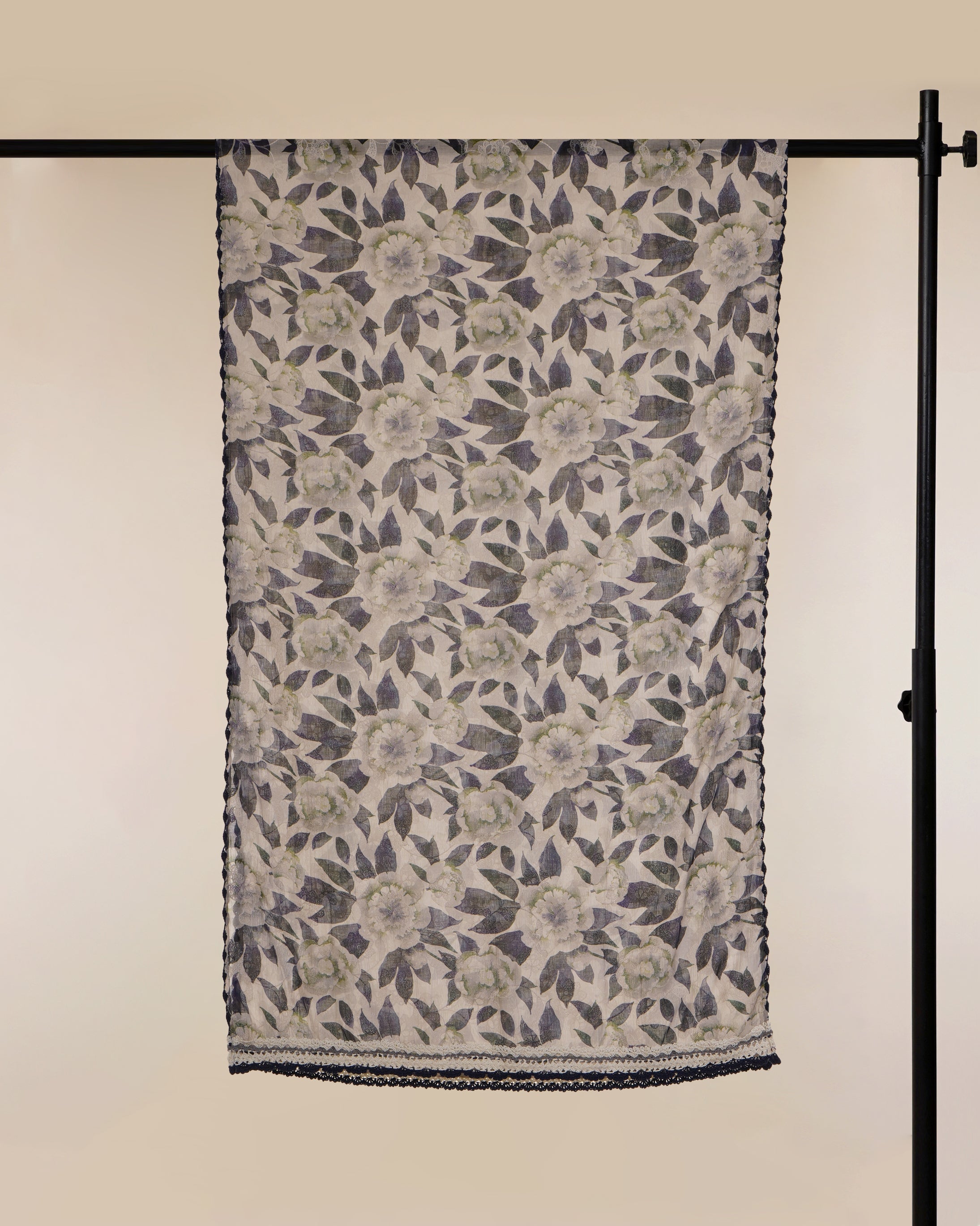 Purple-White Floral Pattern Thread Embroidered Chanderi Unstitched Suit Set (Top & Dupatta)