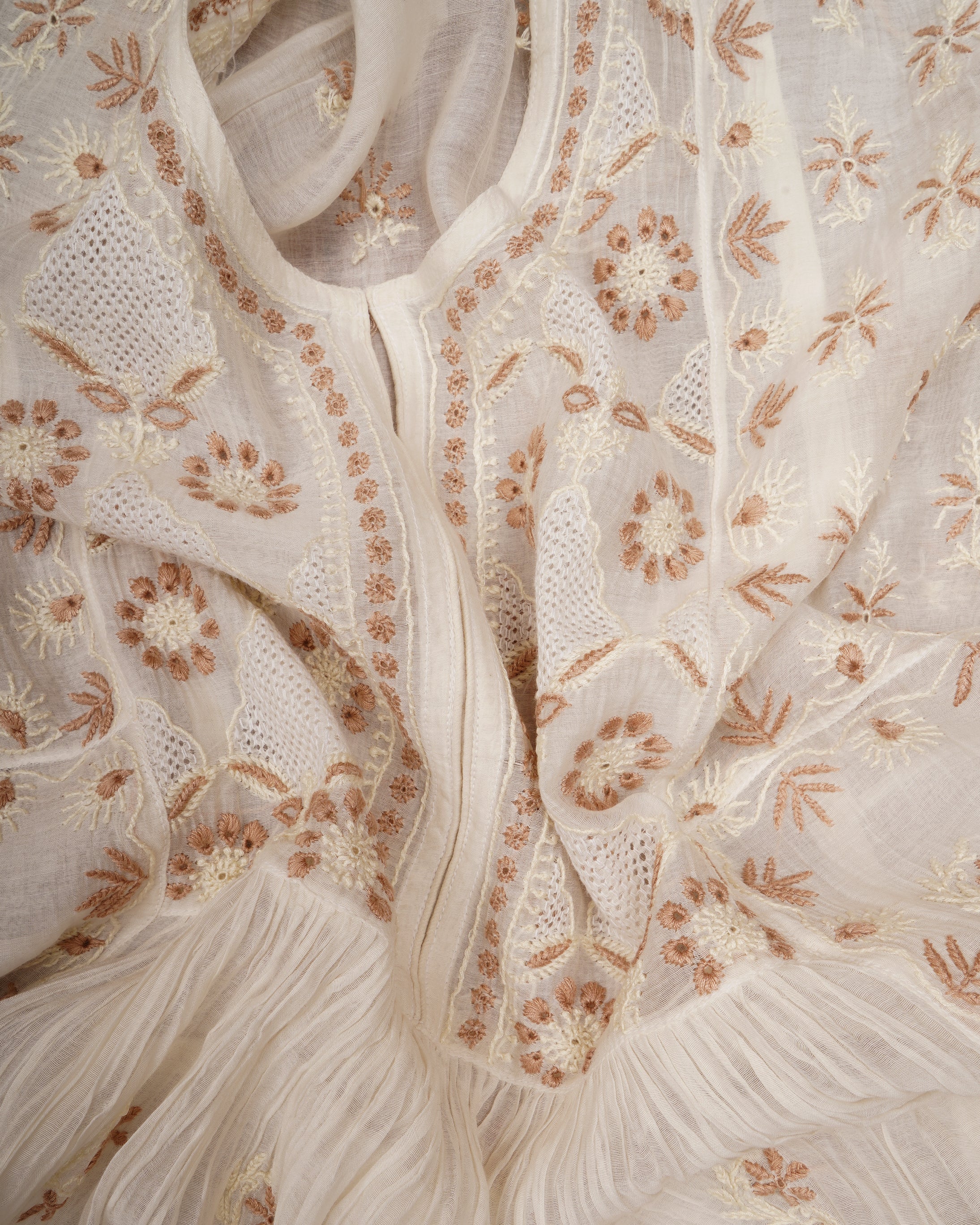 White Handcrafted Chikankari Embroidered Chanderi Unstitched Suit Set (Top & Dupatta)