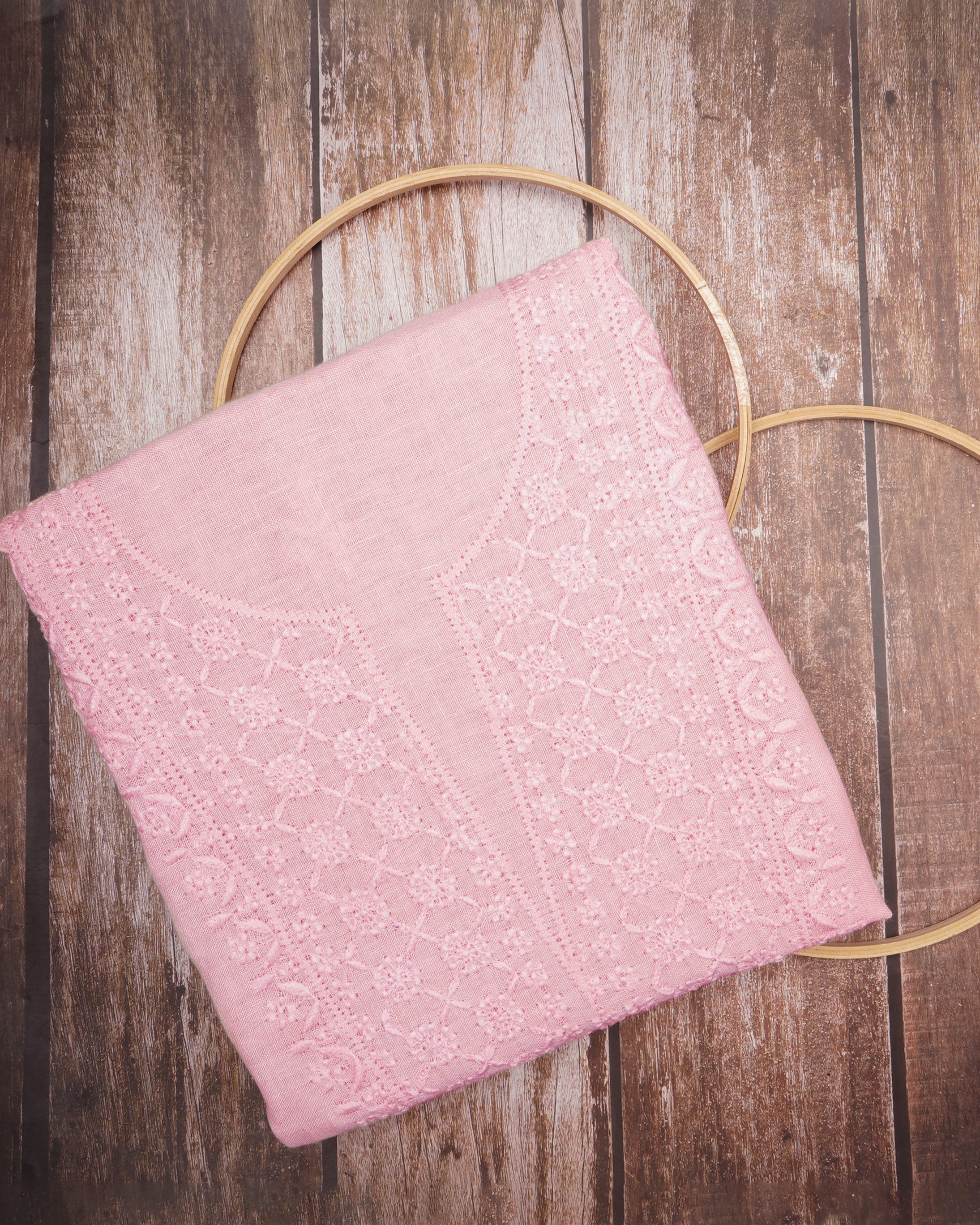 Pastel Pink Handcrafted Chikankari Embroidered Linen Unstitched Kurta (Only Kurta Piece)