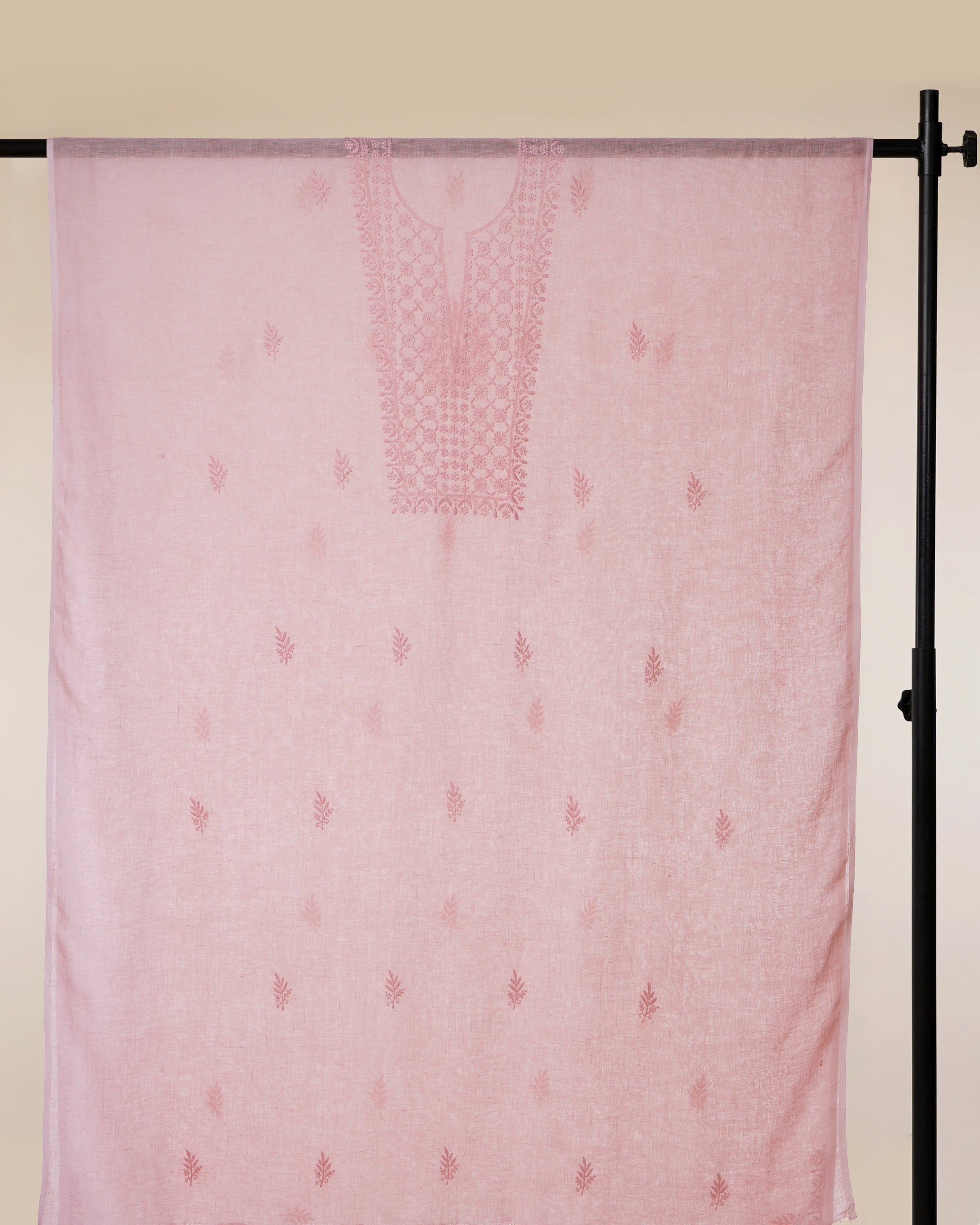 Pastel Pink Handcrafted Chikankari Embroidered Linen Unstitched Kurta (Only Kurta Piece)