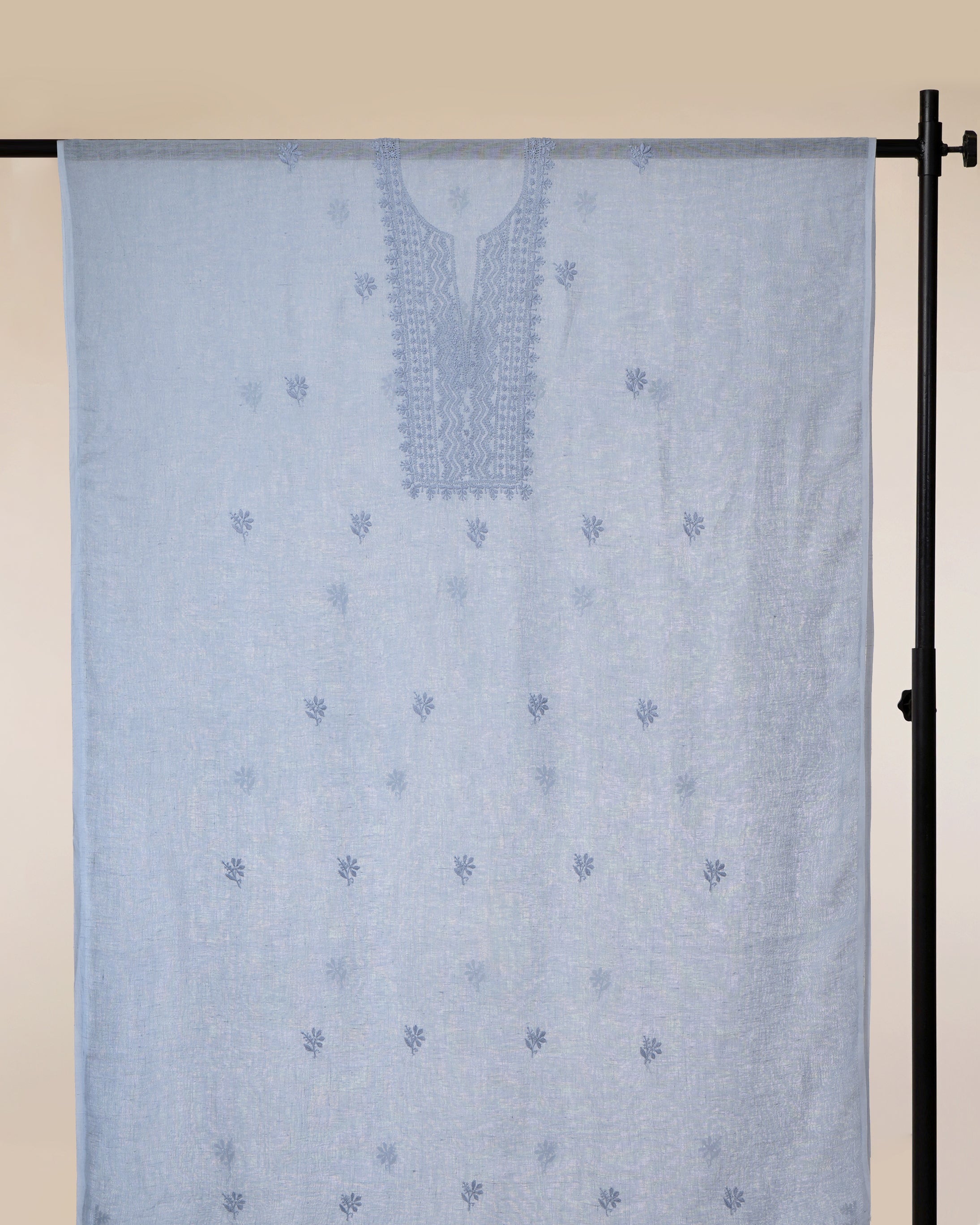 Ice Blue Handcrafted Chikankari Embroidered Linen Unstitched Kurta (Only Kurta Piece)