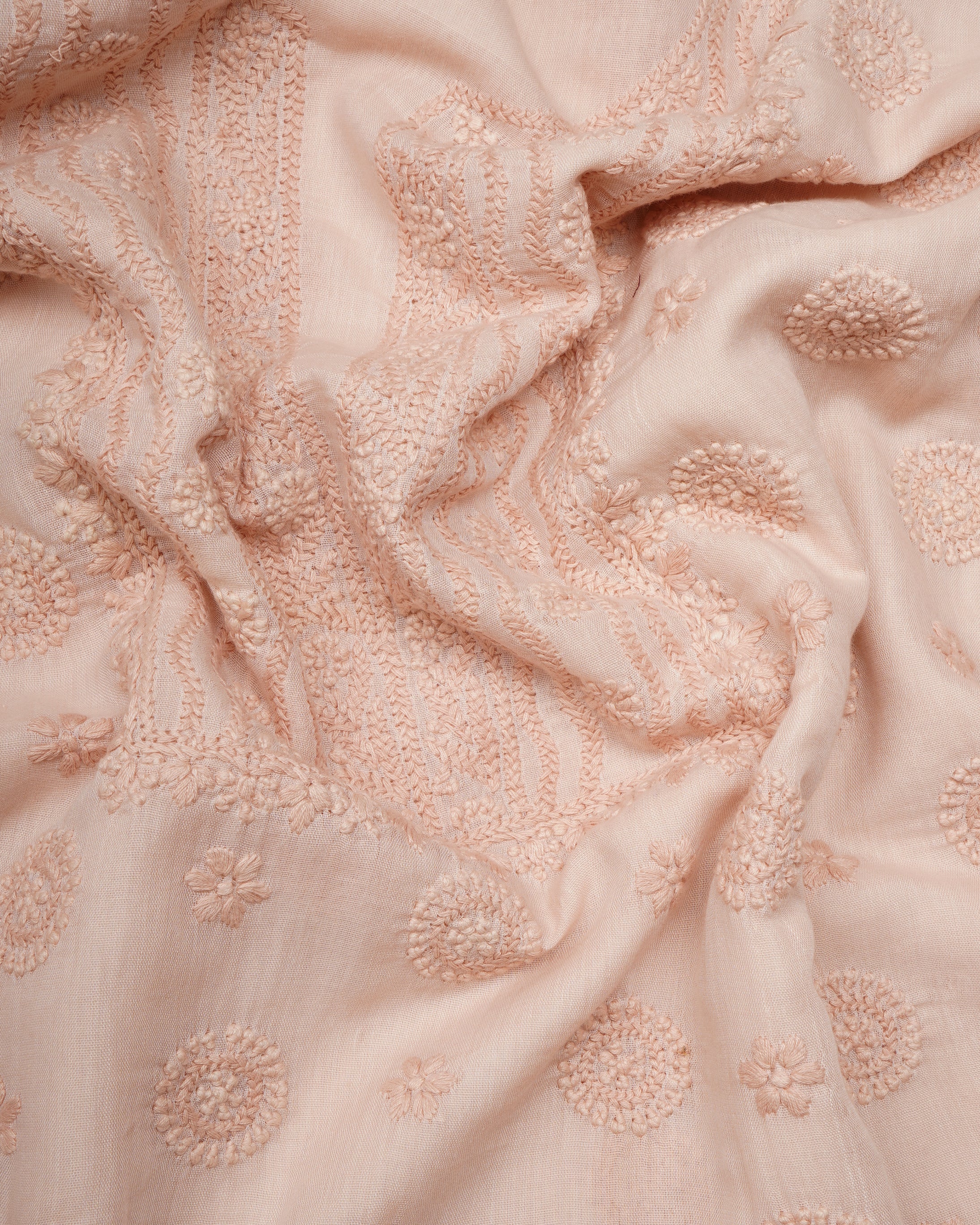 Powder Pink Handcrafted Chikankari Embroidered Cotton Unstitched Suit Set (Top & Dupatta)