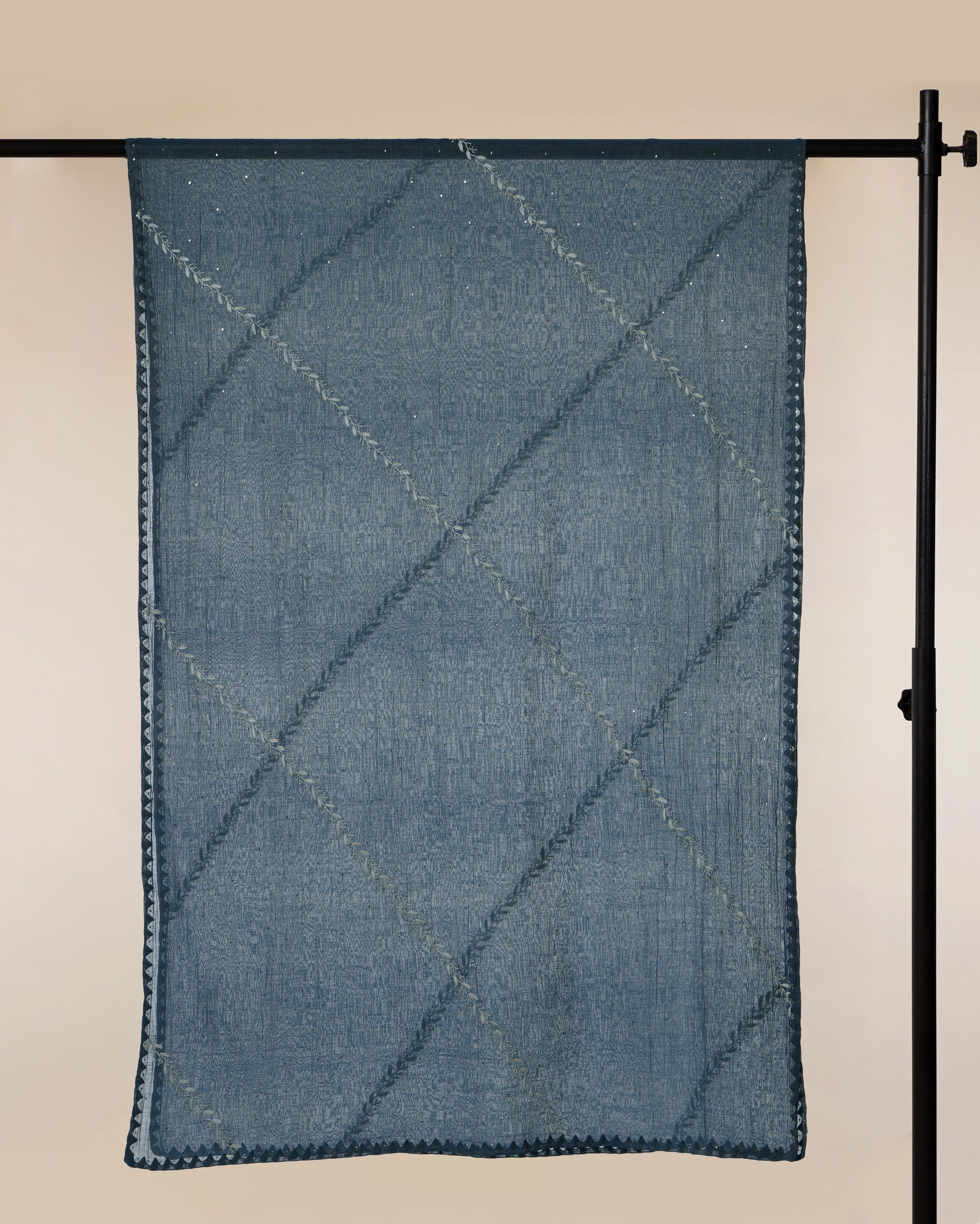 Bluesteel Handcrafted Mukaish Work Chikankari Embroidered Tissue Chanderi Unstitched Suit Set (Top & Dupatta)