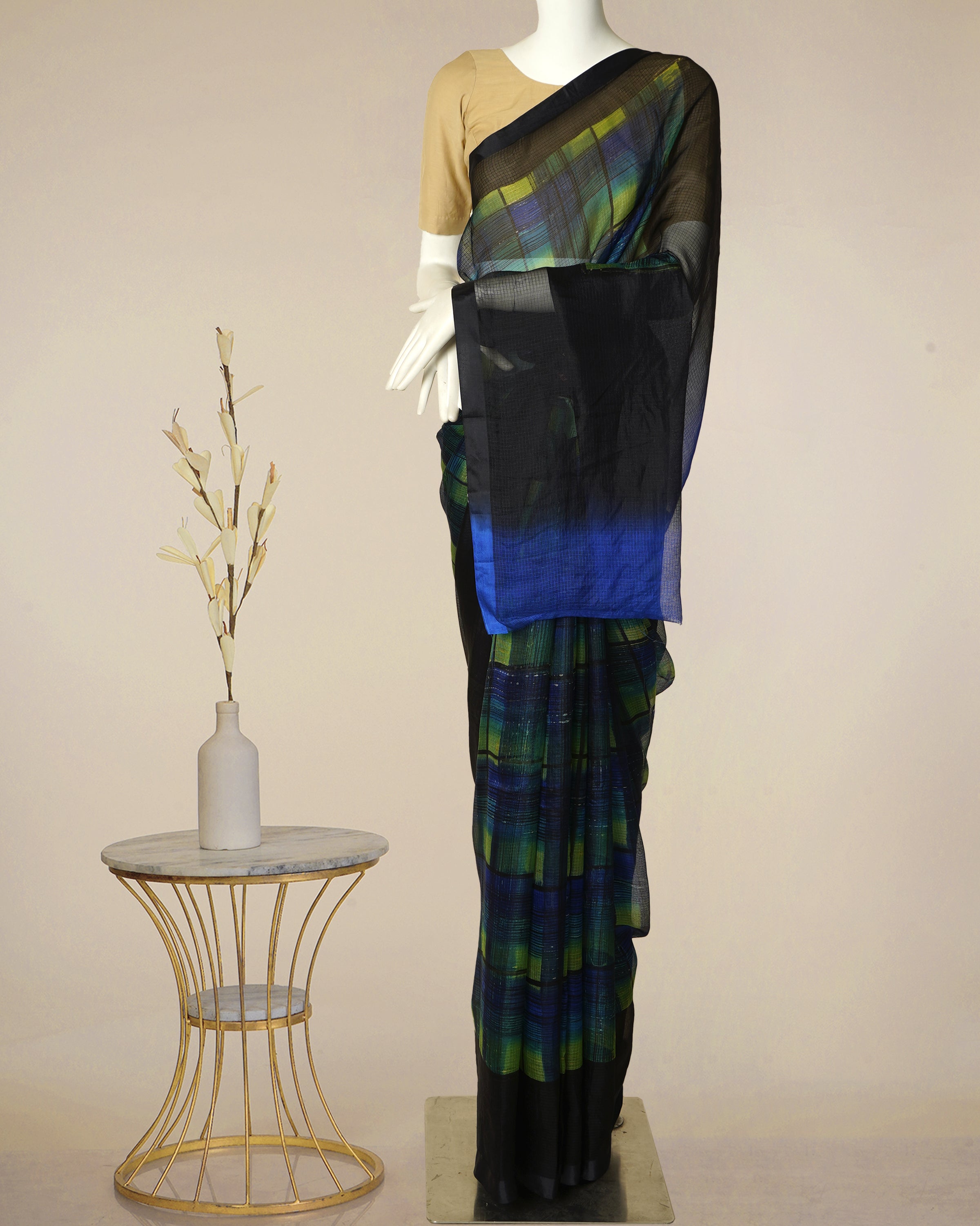 Multi Color Handwoven Kota Silk Saree With Blouse Piece