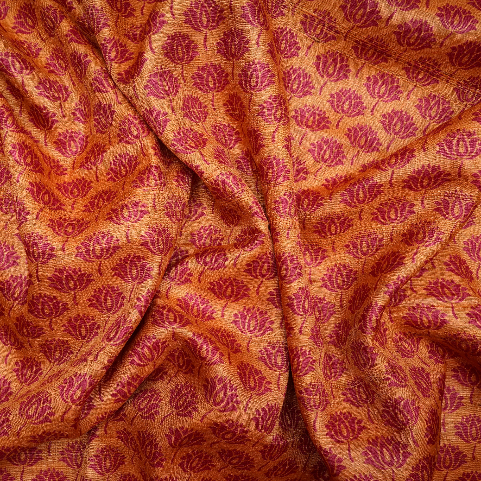 Mustard-Red Booti Pattern Screen Printed Tusser Silk Fabric