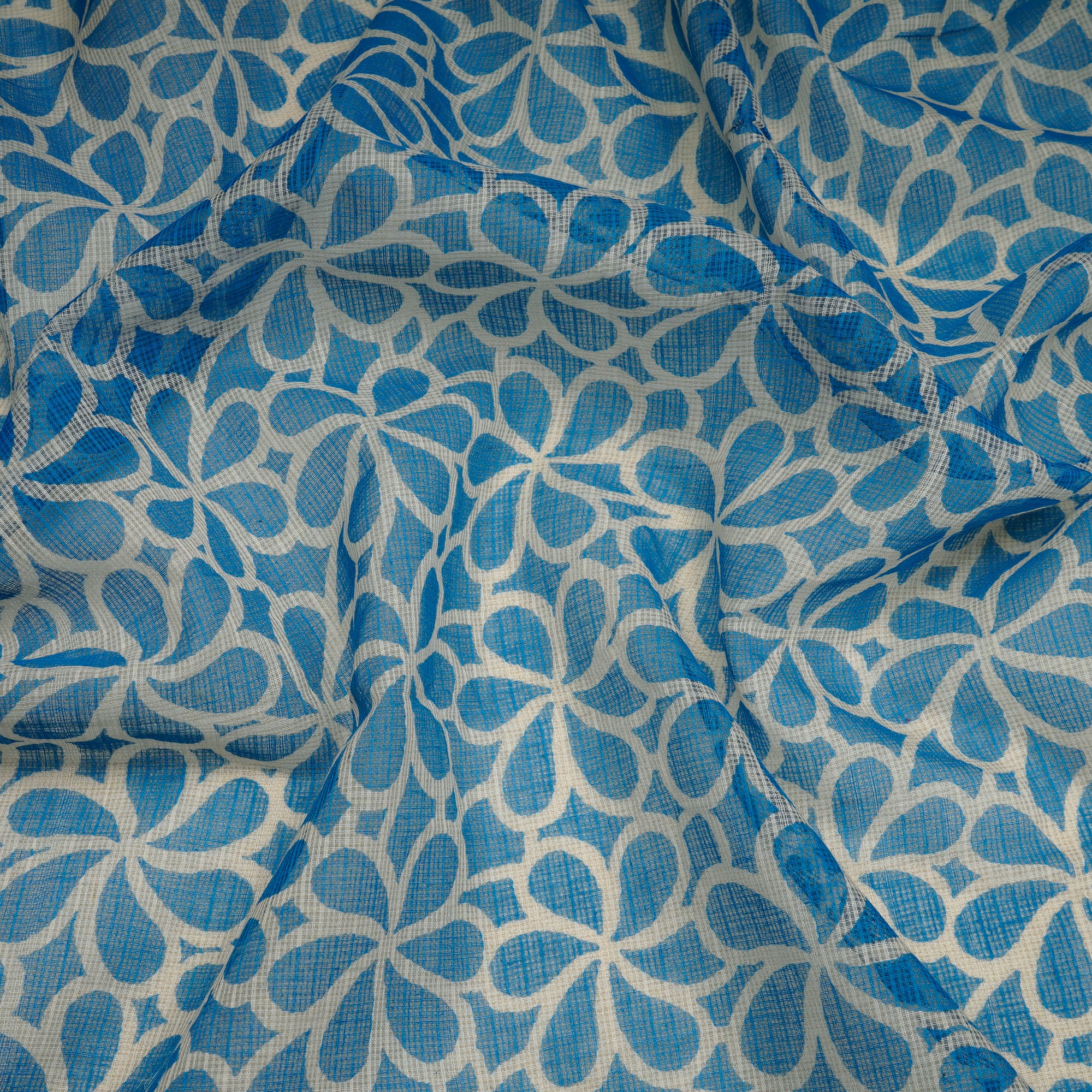 Light Blue All Over Pattern Screen Print Kota Silk Fabrics