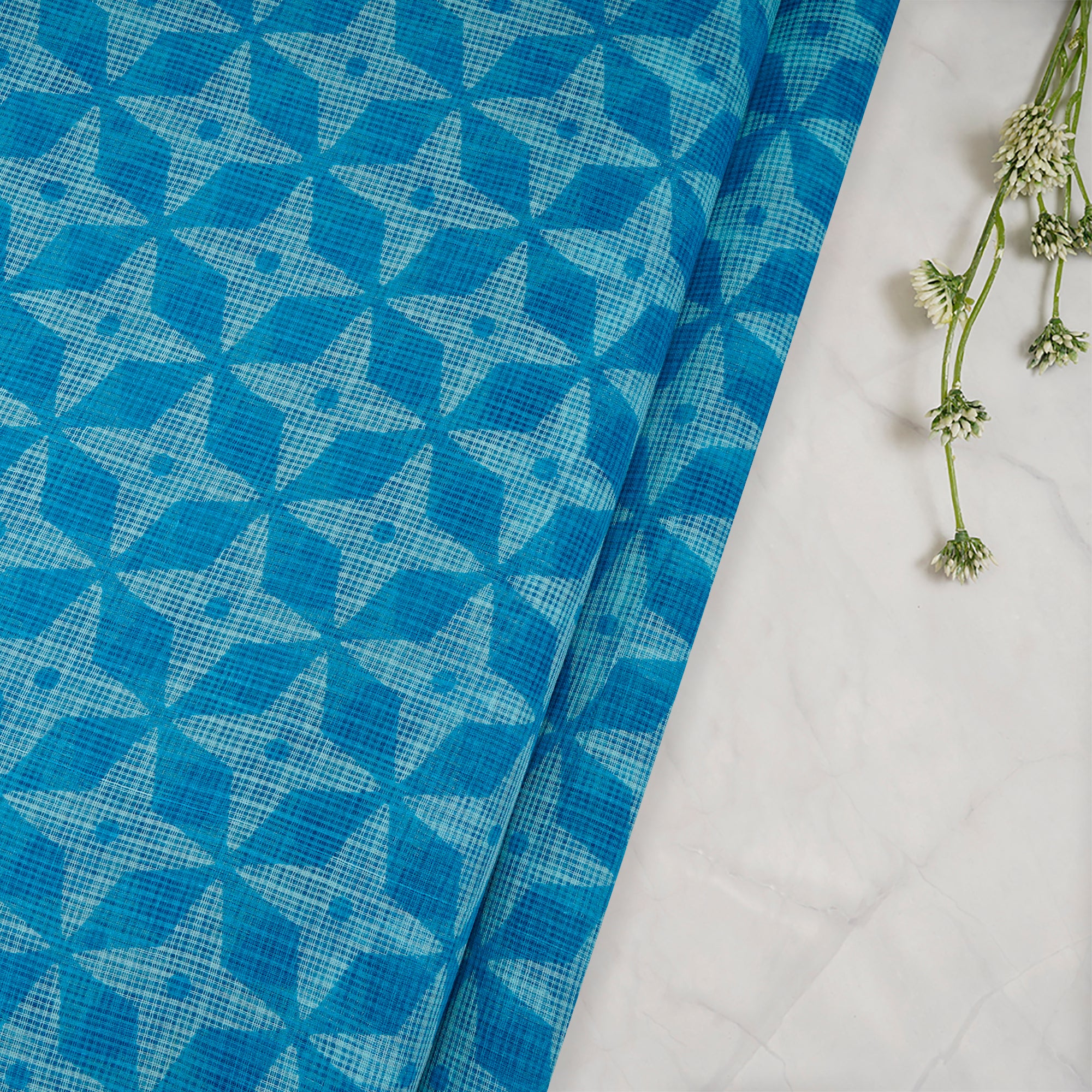 Sky Blue Geometric Pattern Screen Print Kota Fabrics