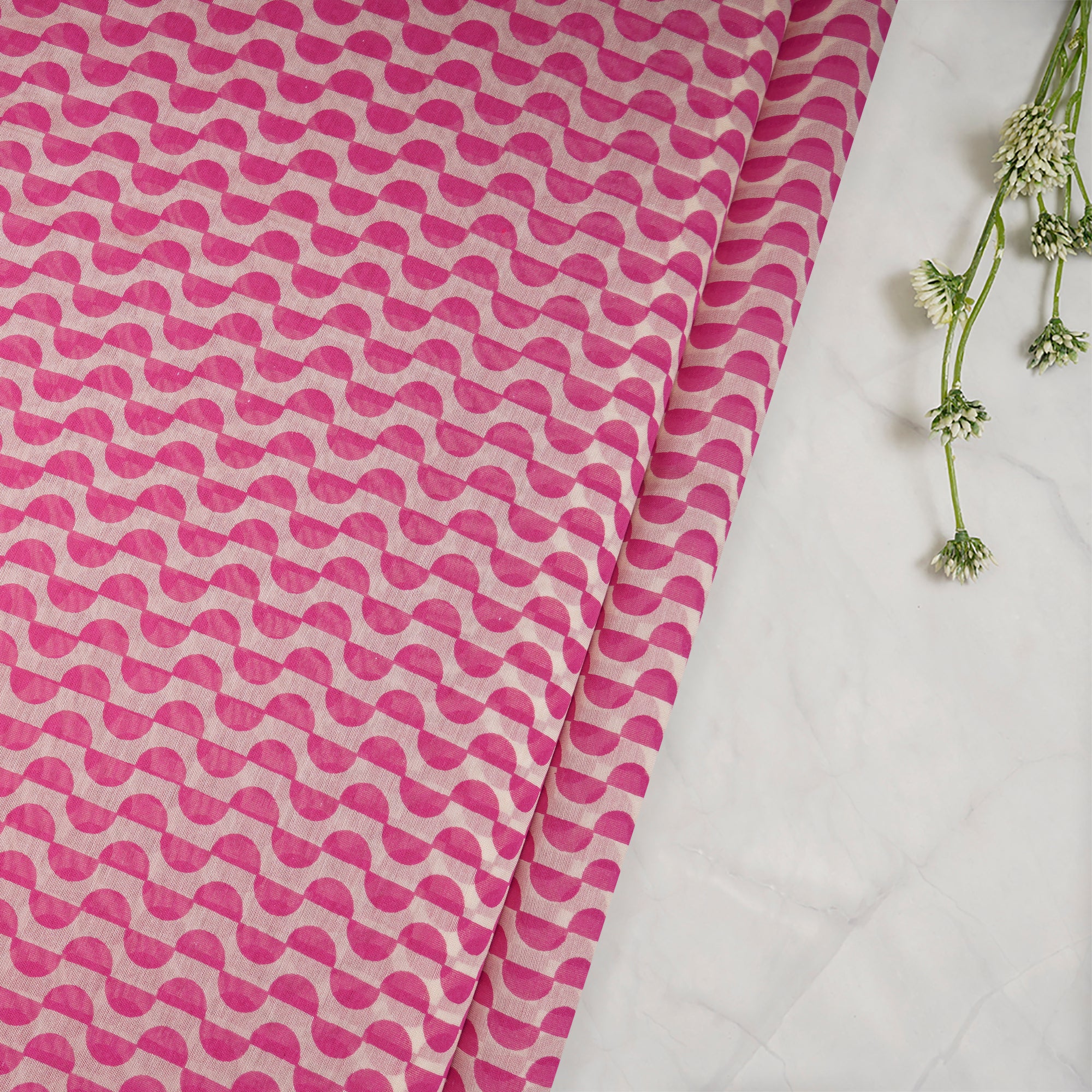 Pink All Over Pattern Screen Print Maheshwari Cotton Fabric