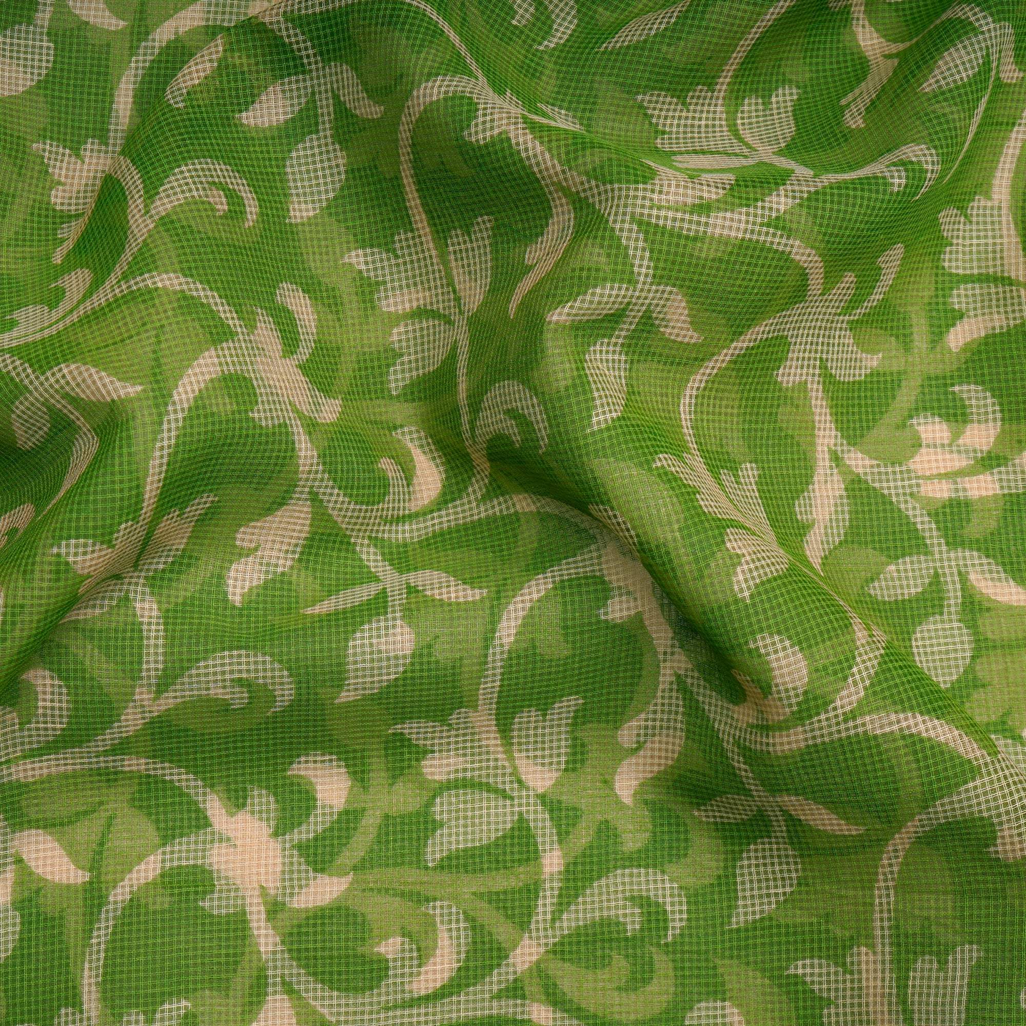 Light Green All Over Pattern with Border Screen Print Kota Fabrics