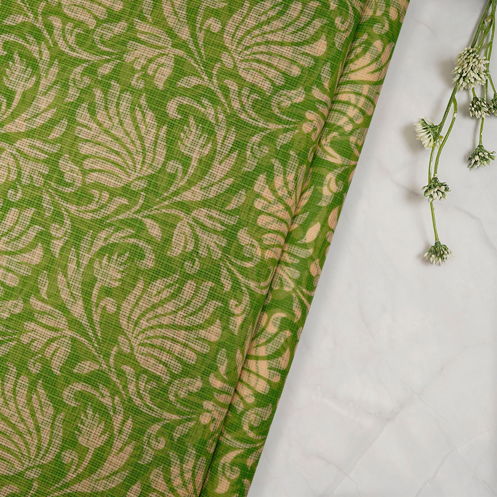 Green Color Printed Cotton Fabric