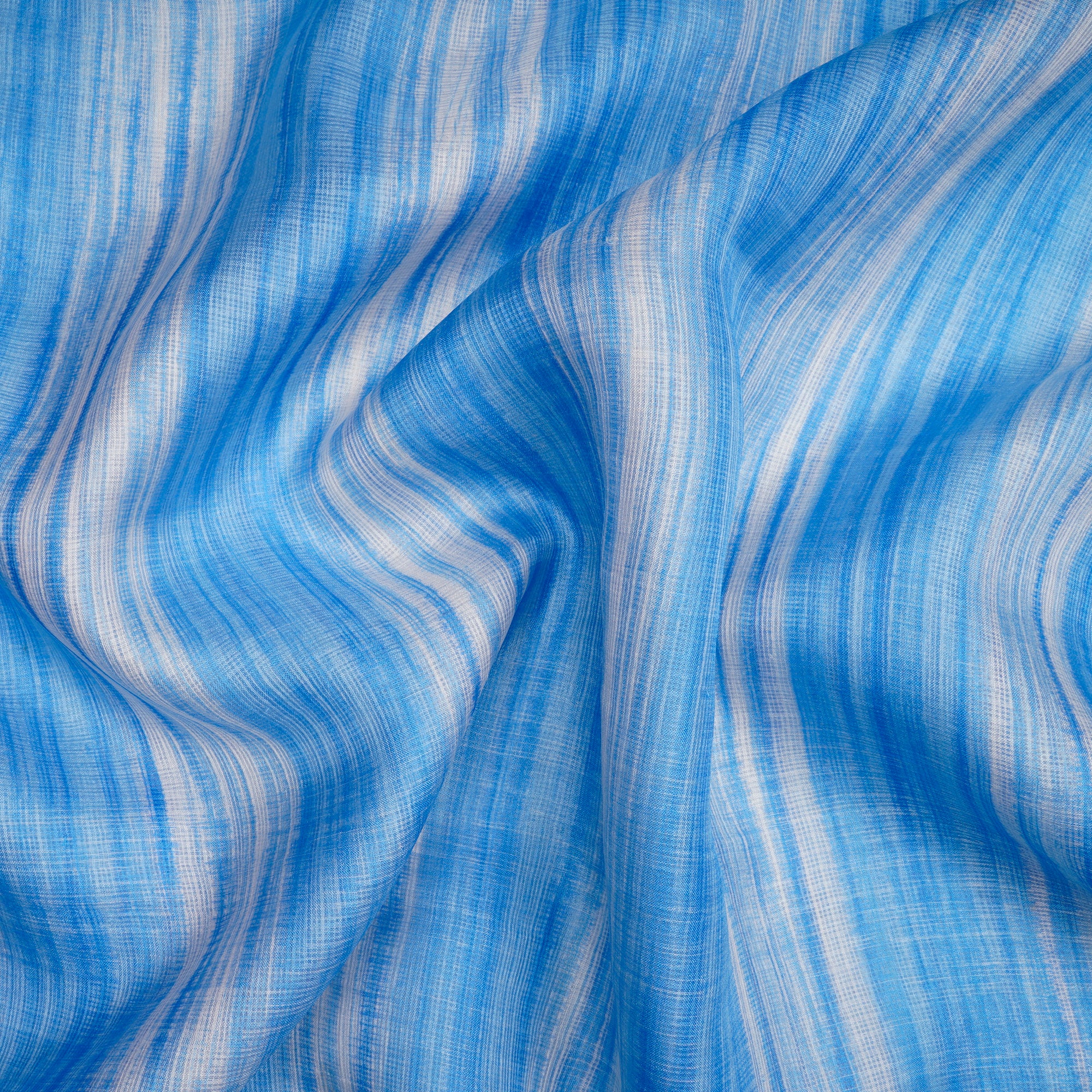 Blue Stripe Pattern Screen Printed Kota Silk Fabric