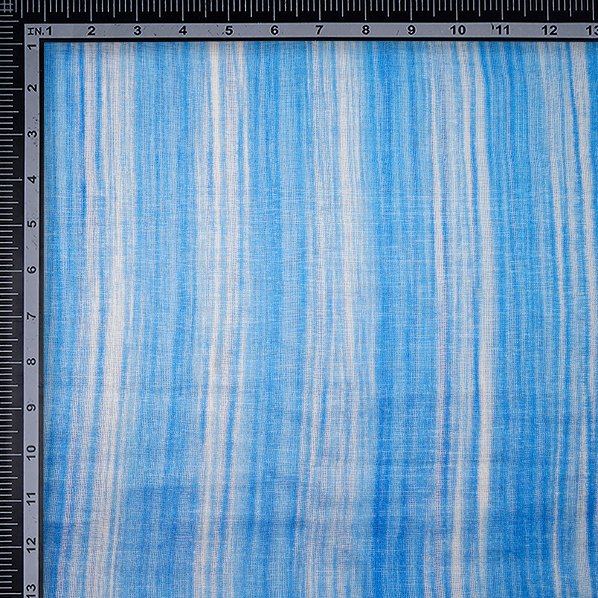 Blue Stripe Pattern Screen Printed Kota Silk Fabric