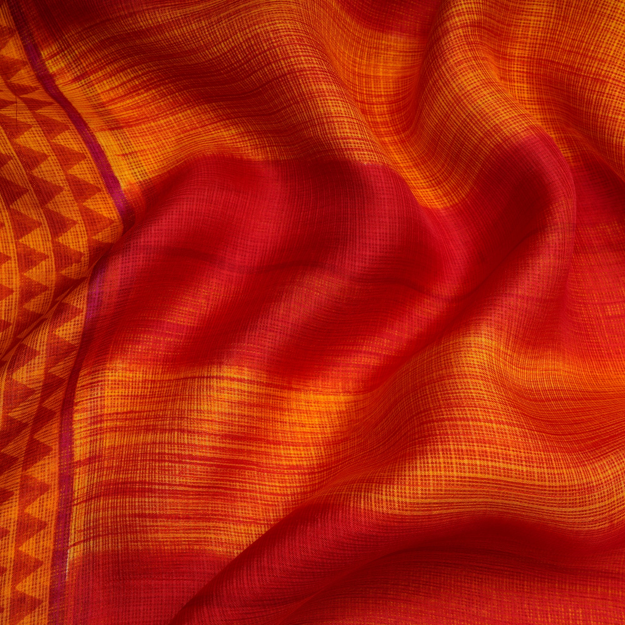 Red-Yellow Ombre Pattern Screen Print Kota Silk Fabrics