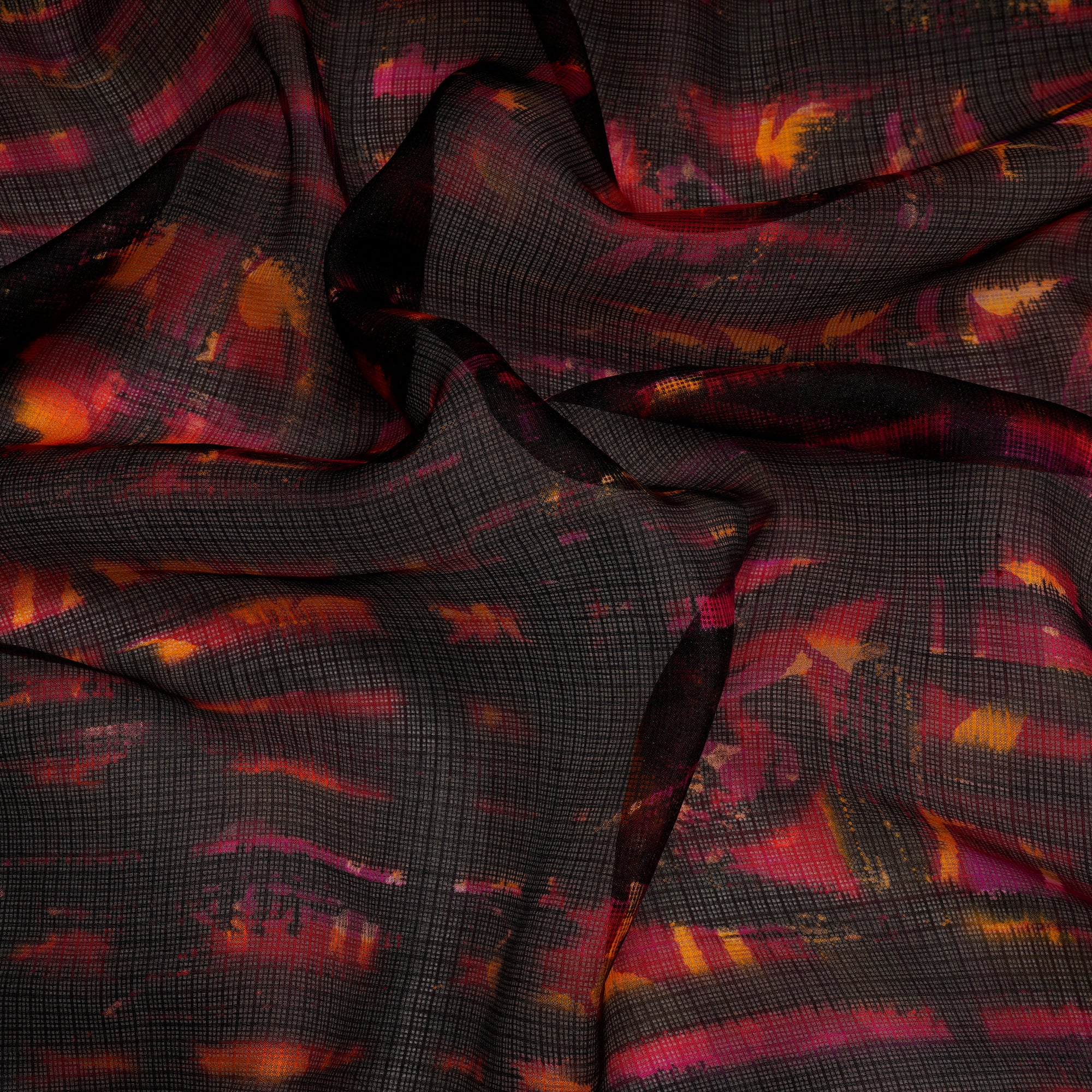 Black All Over Pattern Screen Print Kota Silk Fabrics