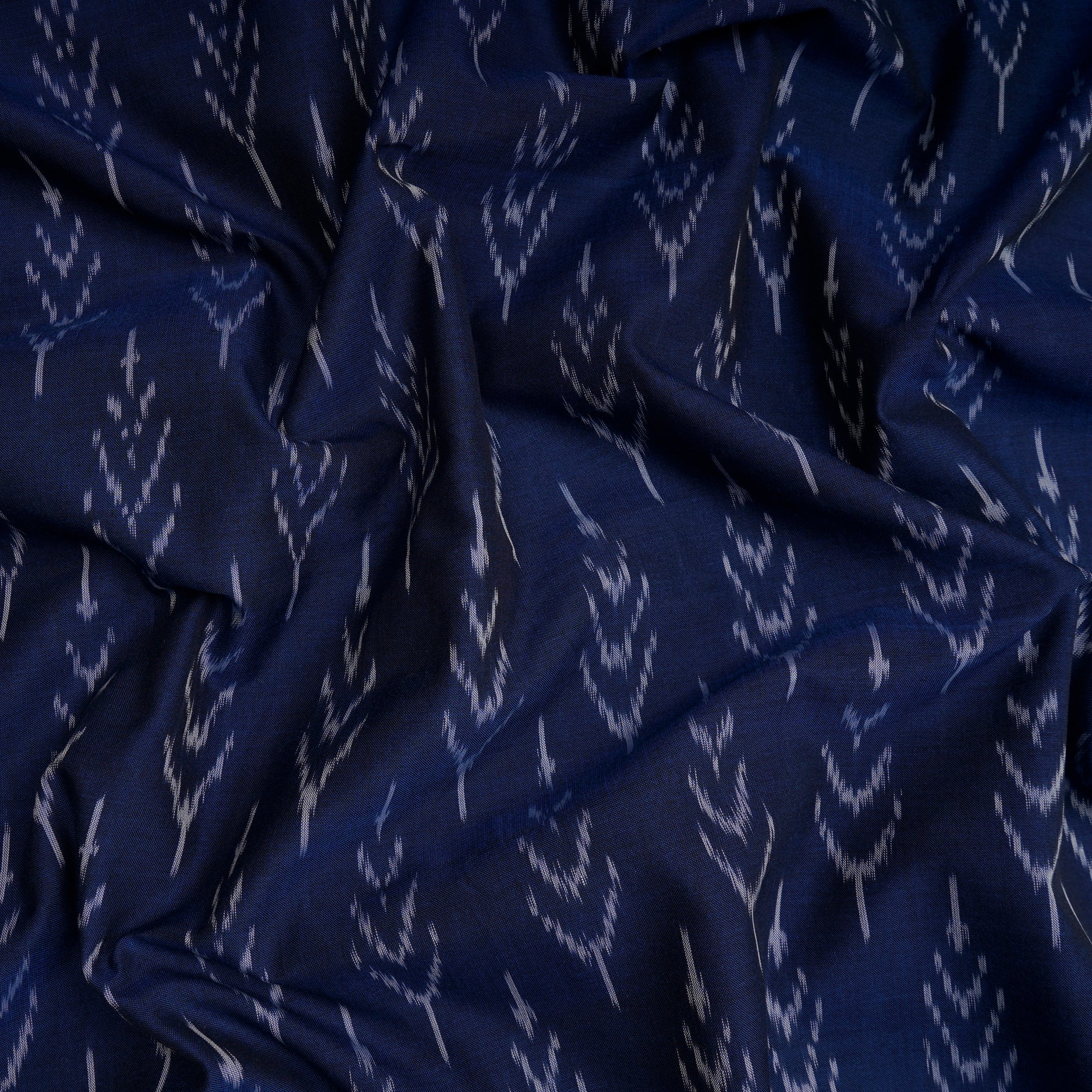 Navy Blue Mercerized Washed Woven Ikat Cotton Fabric