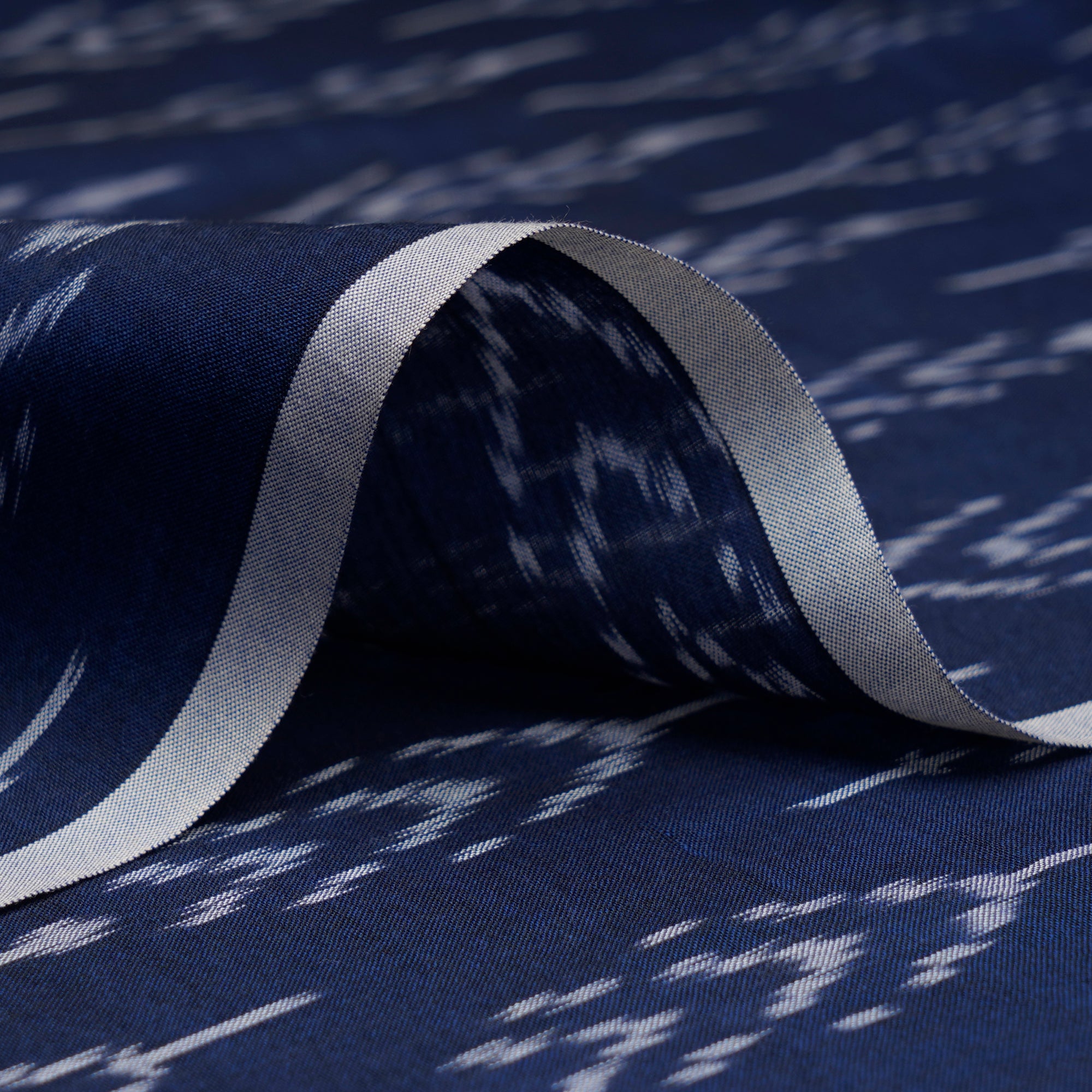 Navy Blue Mercerized Washed Woven Ikat Cotton Fabric