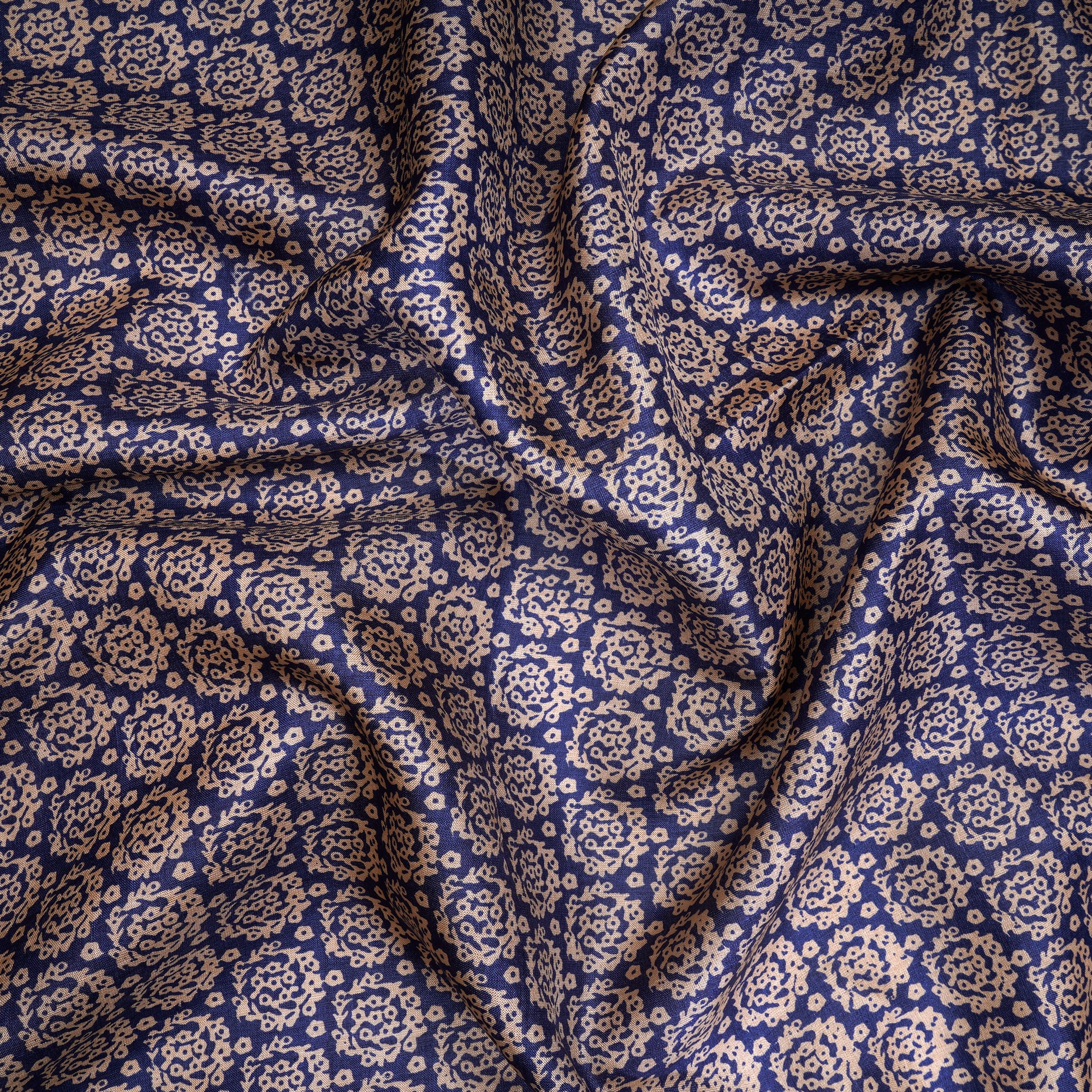 Blue-Beige Color Printed Tussar Silk Fabric