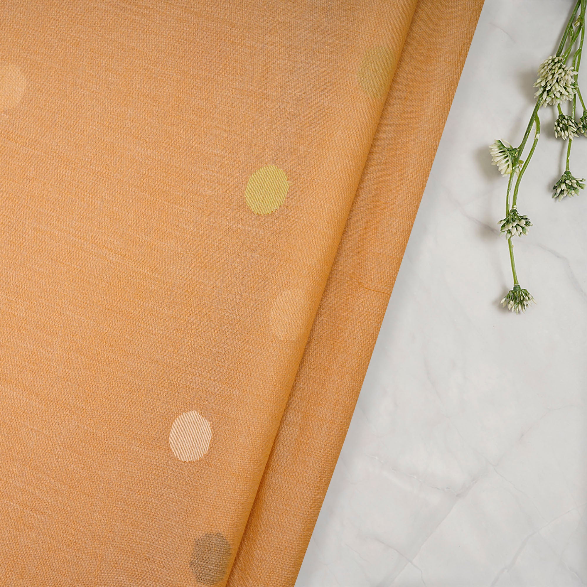 Mustard Color Handloom Jamdani Pure Cotton Fabric