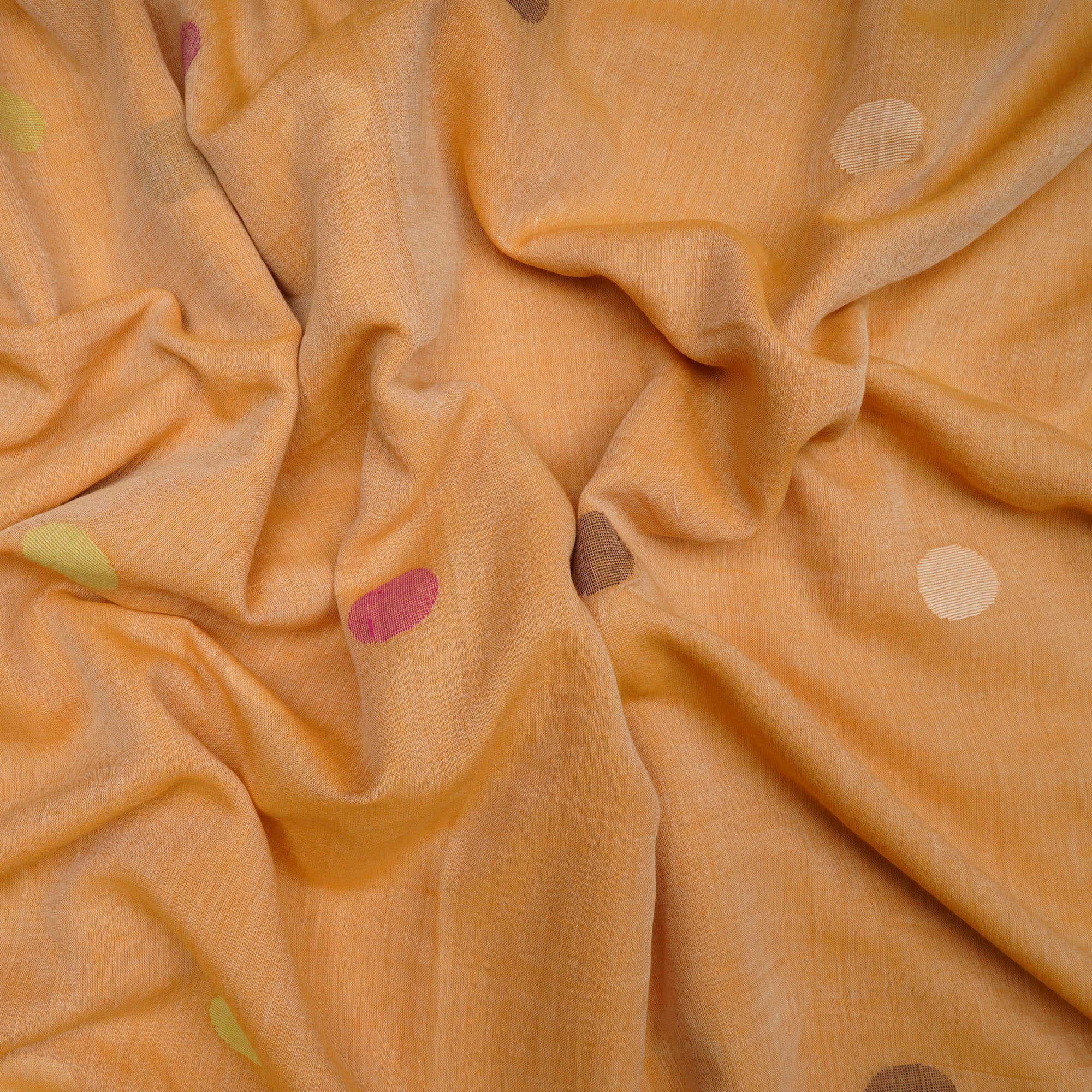 Mustard Color Handloom Jamdani Pure Cotton Fabric