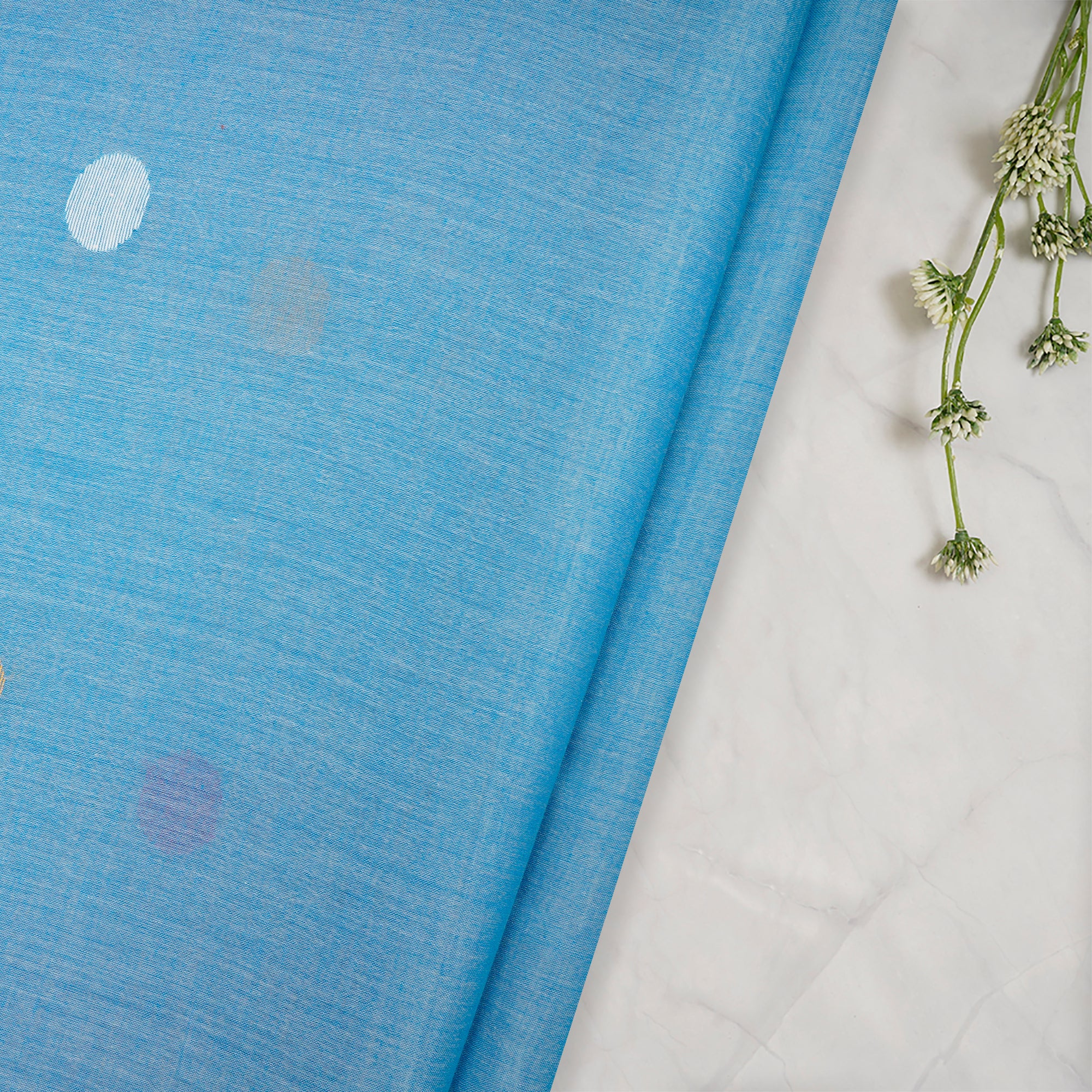 Light Blue Color Handloom Jamdani Pure Cotton Fabric