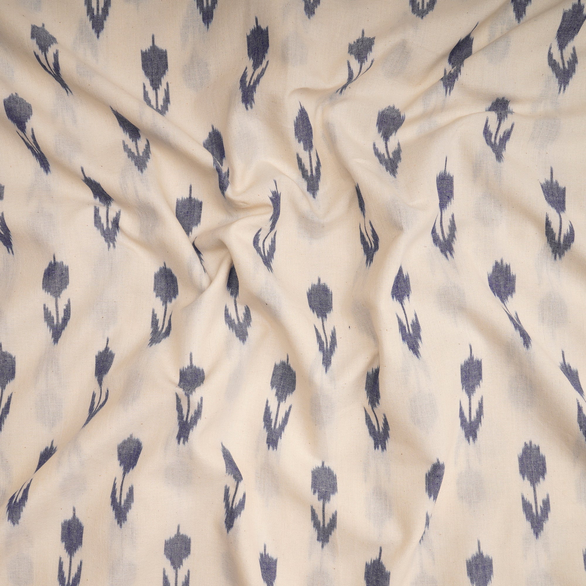 White-Blue Washed Woven Ikat Cotton Fabric