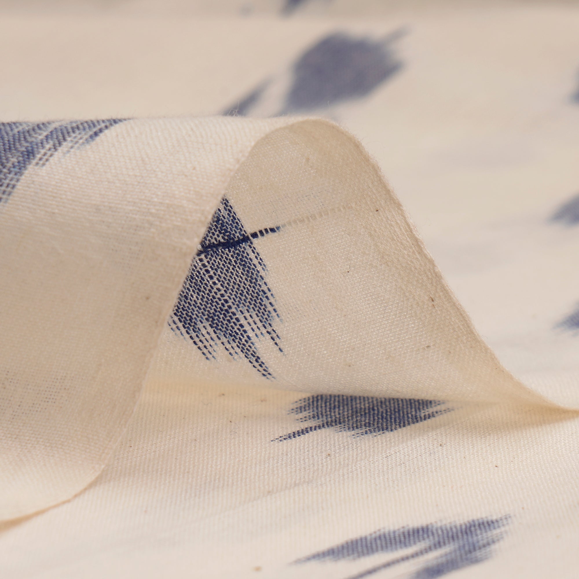 White-Blue Washed Woven Ikat Cotton Fabric