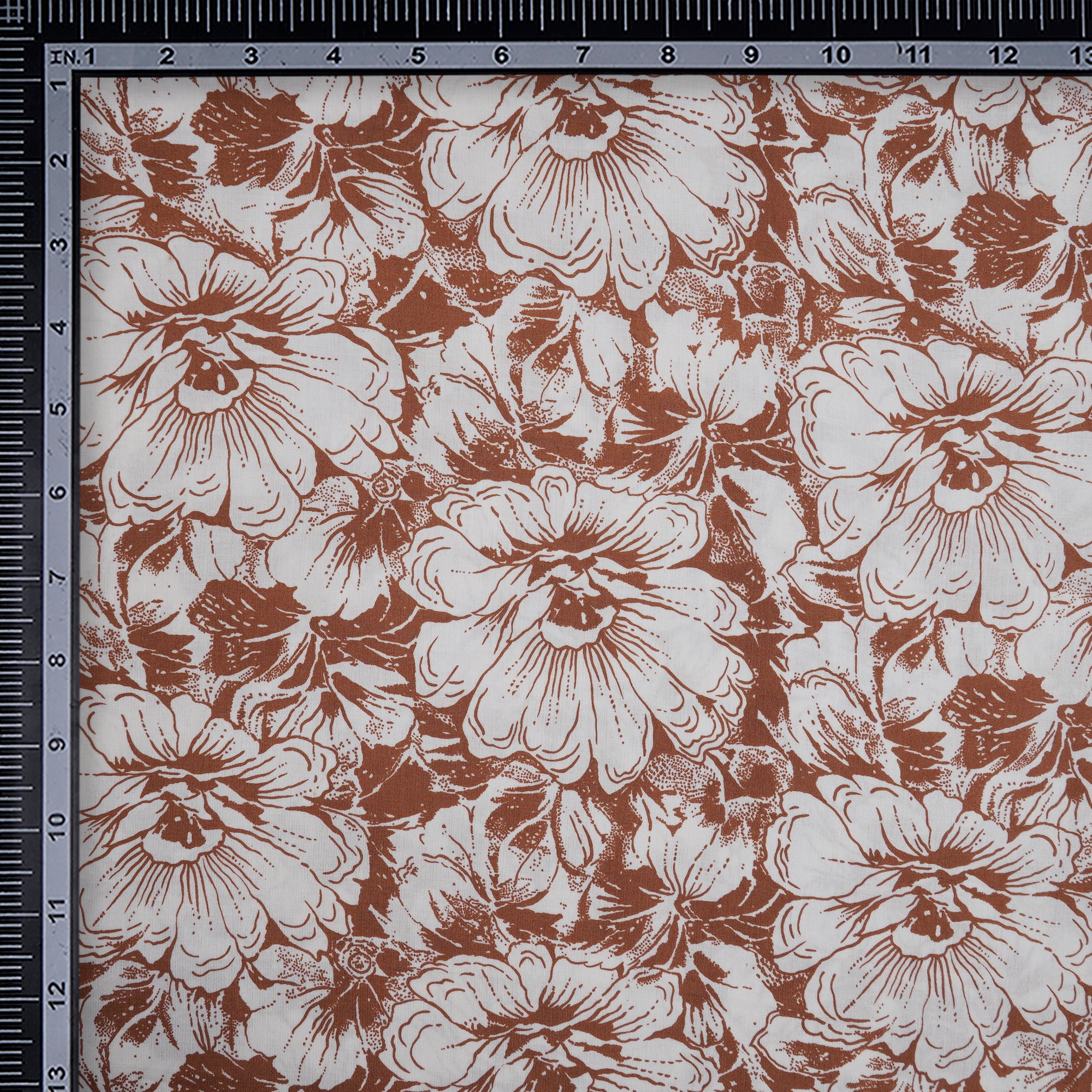 Brown Color Printed Linen Fabric