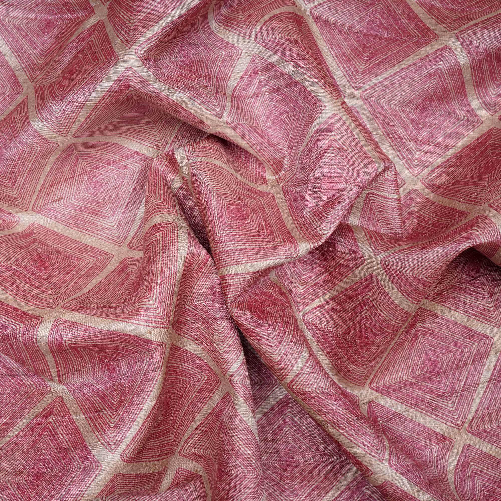 Pink Color Printed Tussar Silk Fabric