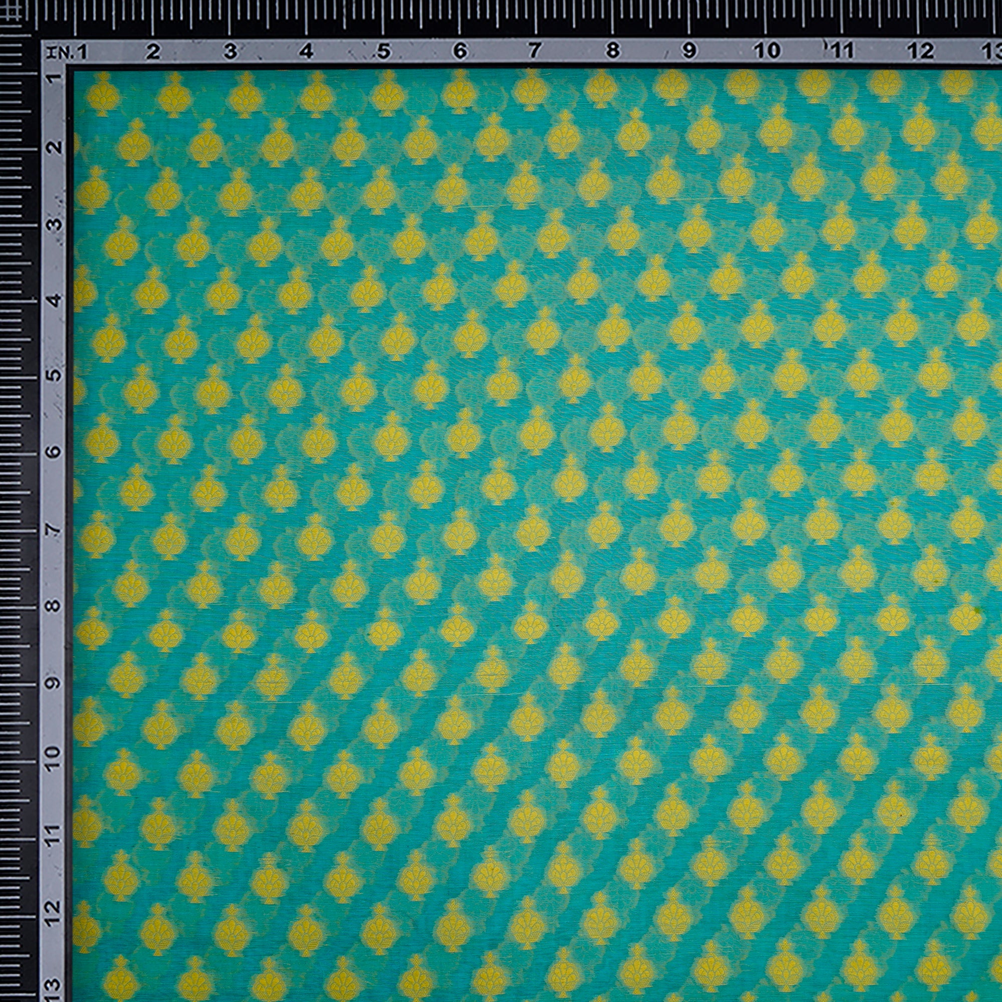 Capri-Yellow Booti Pattern Handwoven Banarasi Brocade Chanderi Fabric