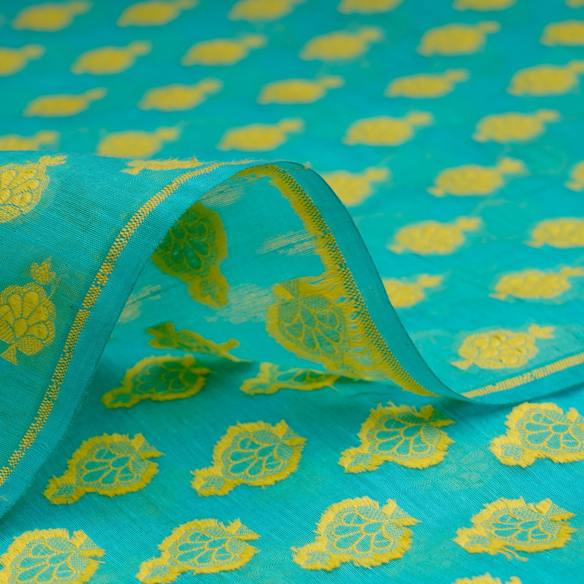 Capri-Yellow Booti Pattern Handwoven Banarasi Brocade Chanderi Fabric