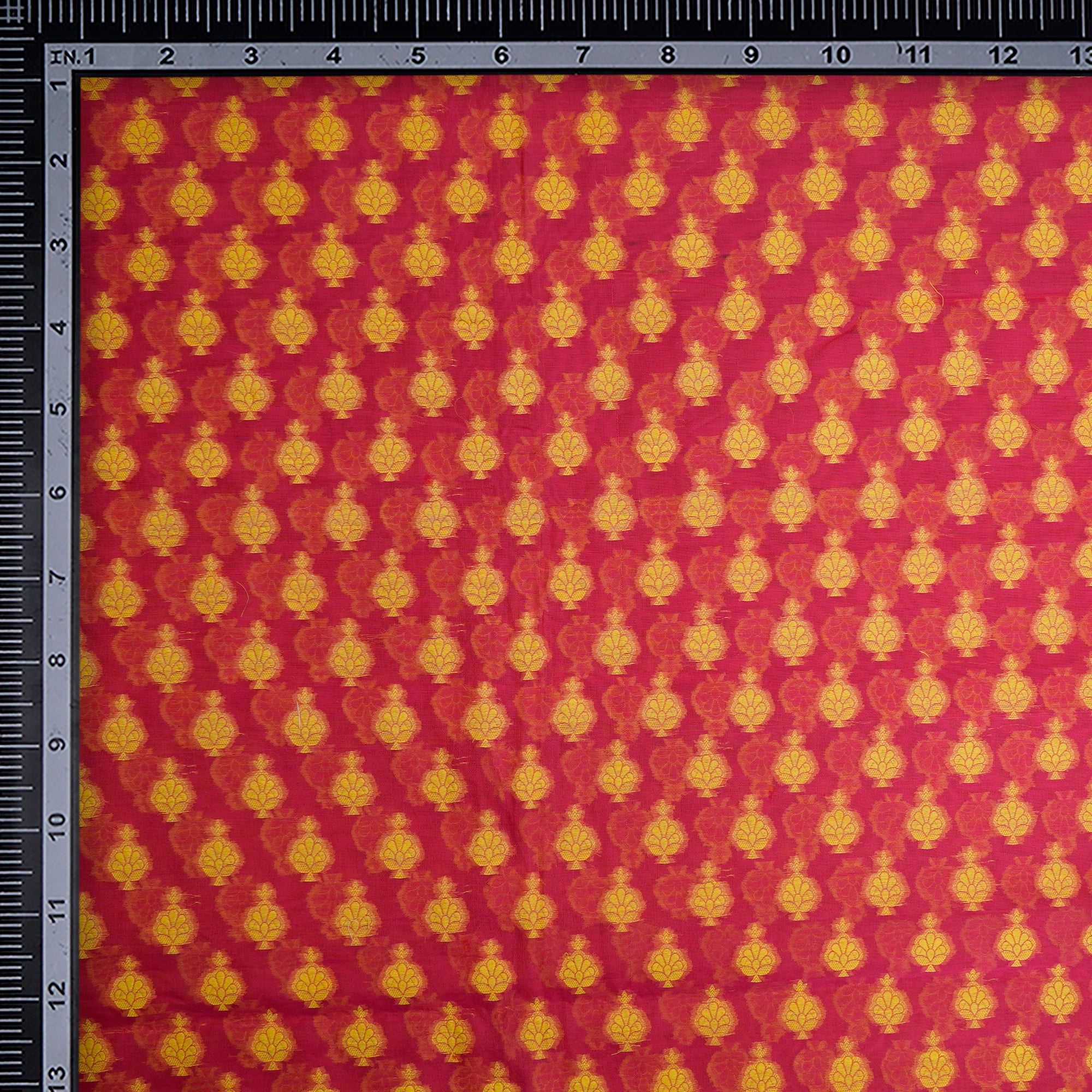 Red-Yellow Booti Pattern Handwoven Banarasi Brocade Chanderi Fabric