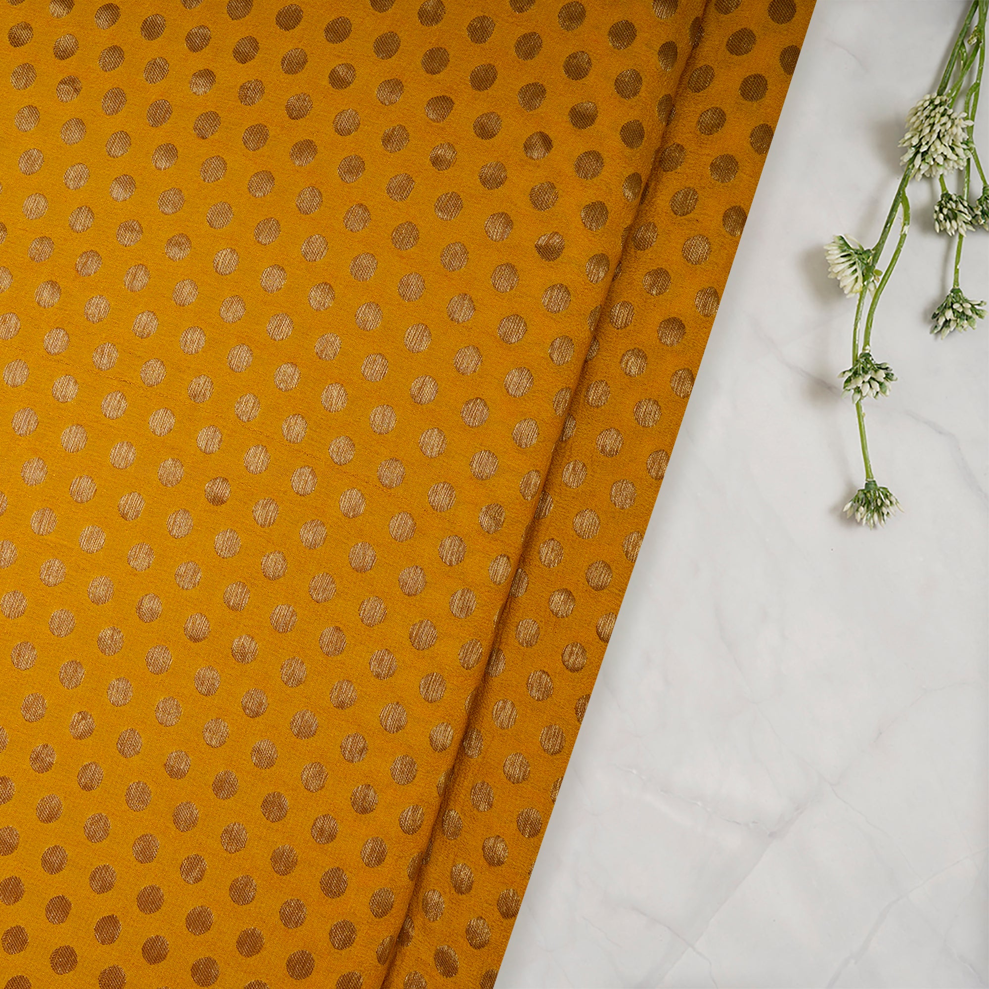 Mustard Handwoven Premium Banarasi Brocade Silk Fabric