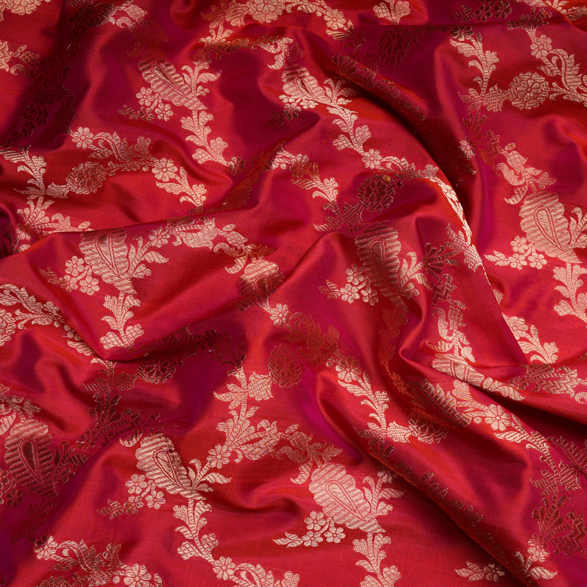 Raspberry All Over Pattern Handwoven Banarasi Brocade Silk Fabric