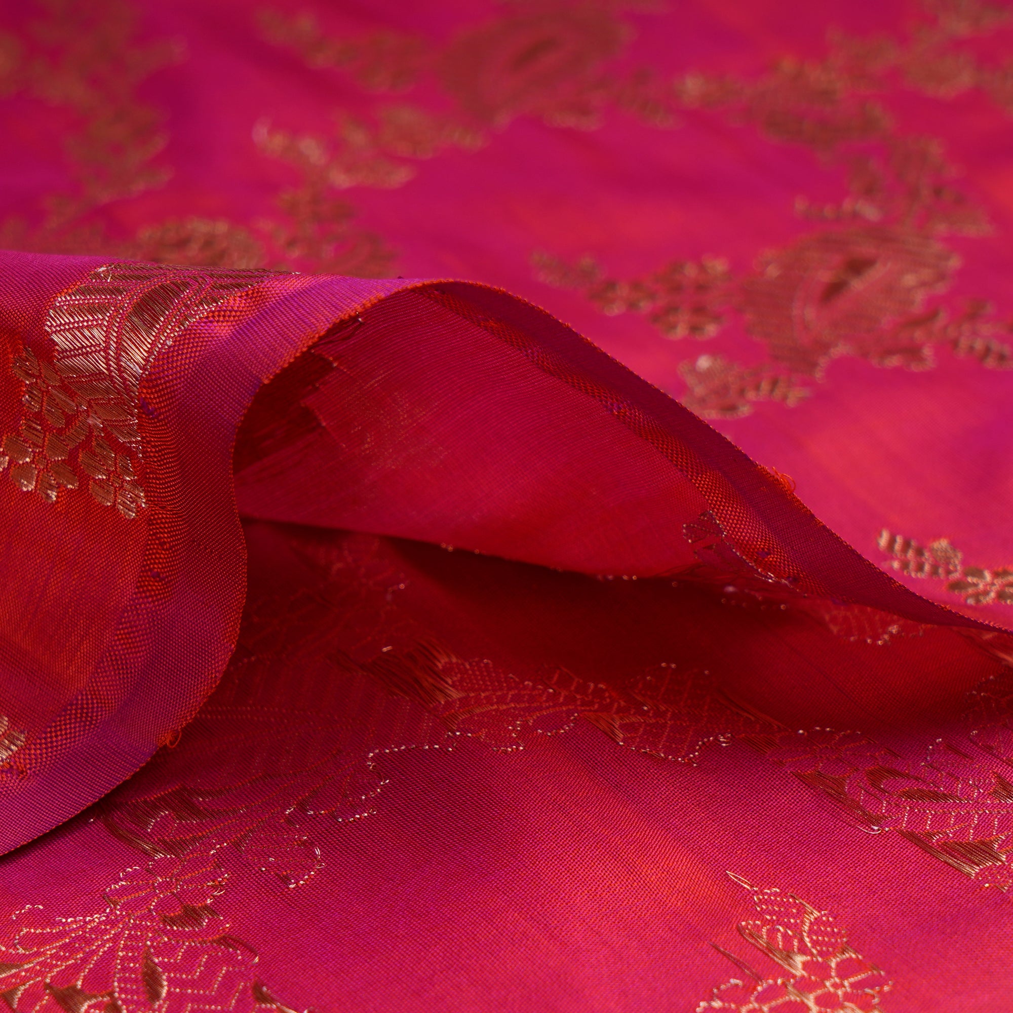 Buy Raspberry All Over Pattern Handwoven Banarasi Brocade